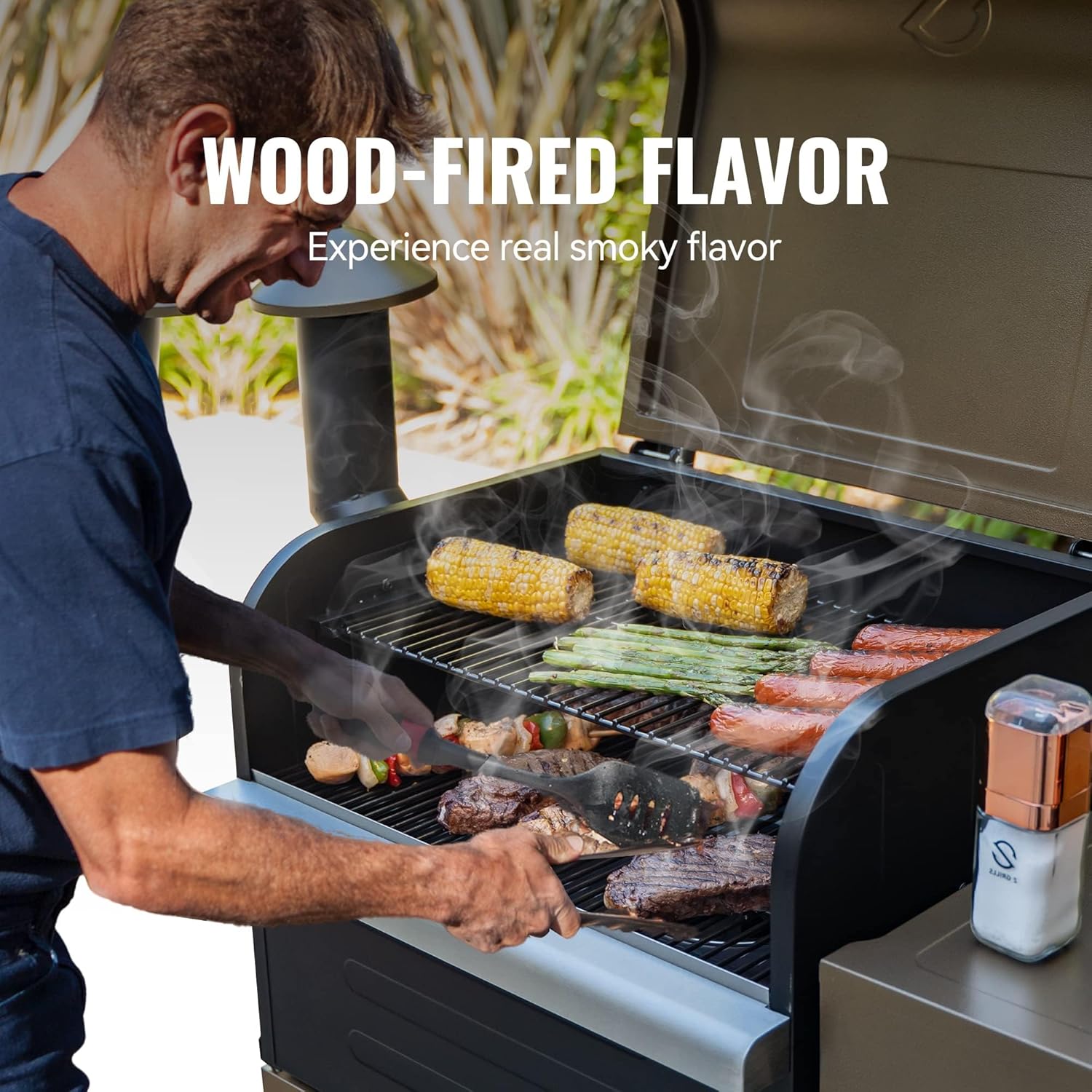 Z GRILLS 8-in-1 Outdoor BBQ Grill with PID 3.0 Controller, Wood Pellet Smoker, Auto Temperature Control, Huge Storage Cabinet Side Shelf with Tool Hooks, 572 sq in Cooking Area for Camping Party