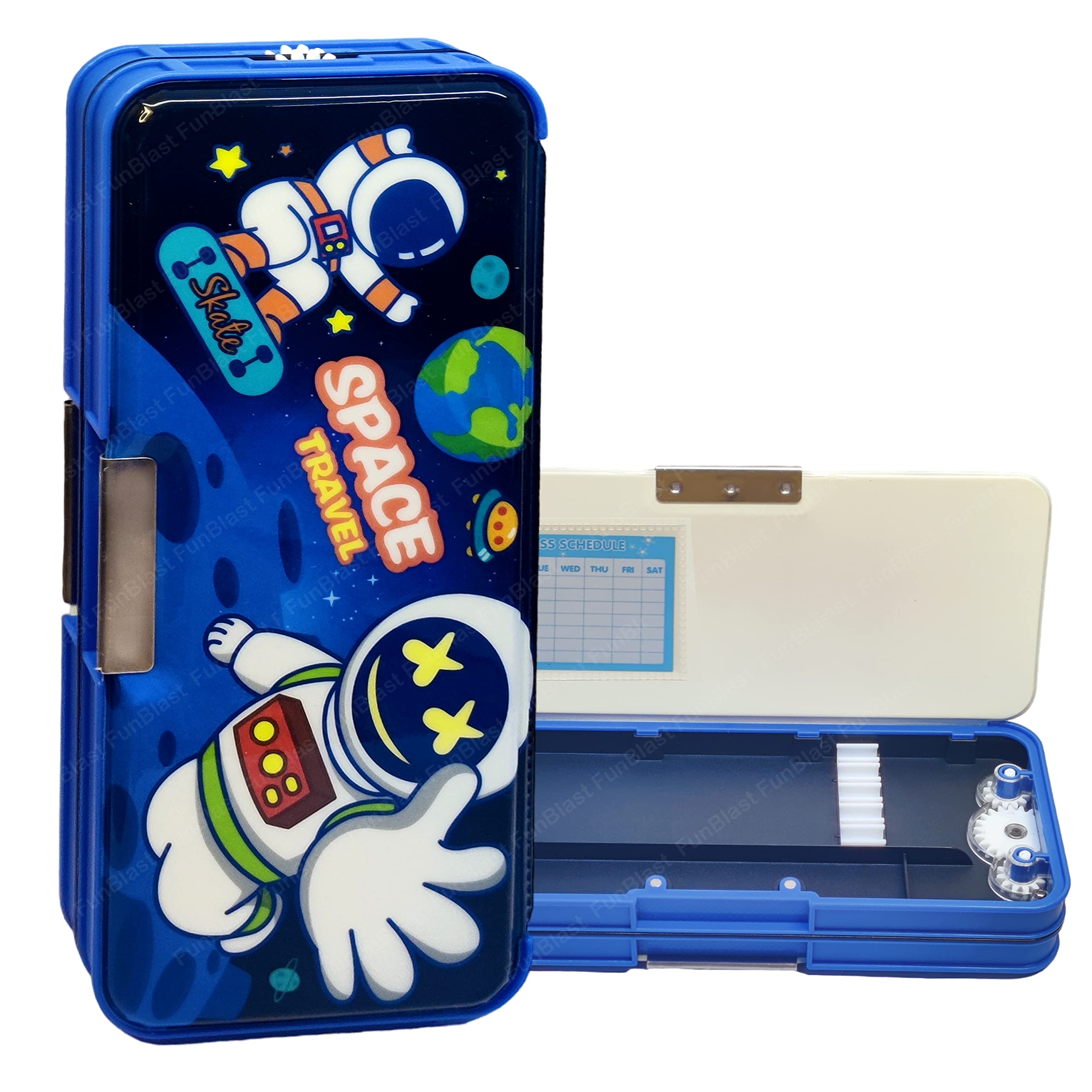 FunBlast Geometry Box for Kids - Multi-Layer Pencil Box with Space Expanding Feature, Stationary Organizer Box for Kids, Magnetic Pencil Case for Kids, Boys Girls (Space)