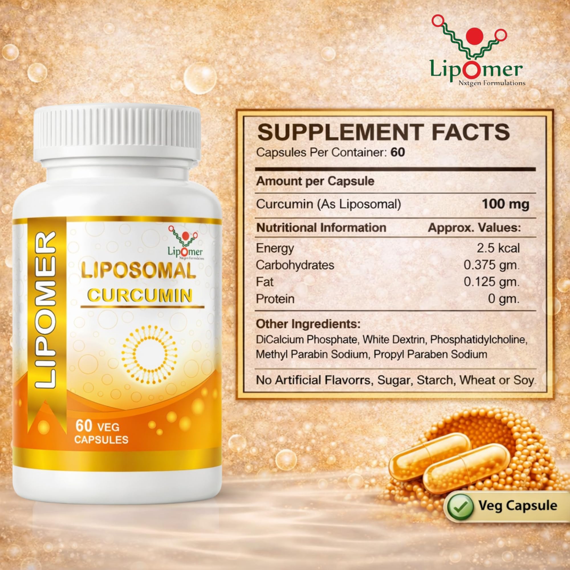 Liposomal Curcumin 100mg | High Absorption Turmeric Supplement with Liposomal Encapsulation Technology | Advanced Anti-Inflammatory & Antioxidant Support (60 VEG CAPSULES, CURCUMIN) — Amazon image 2