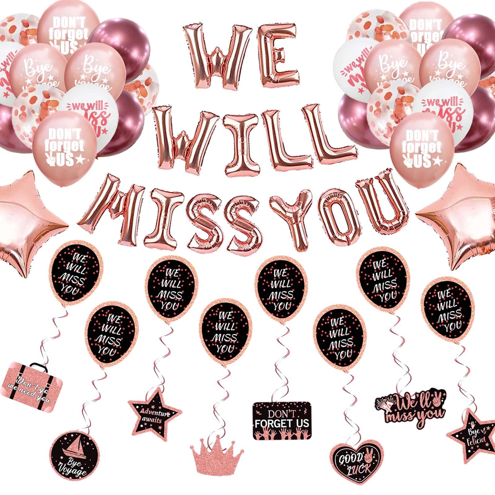 Going Away Party Decorations, Hombae Rose Gold Farewell Goodbye We Will Miss You Retirement Party Decorations Balloon Banner Hanging Swirl Decorative Card