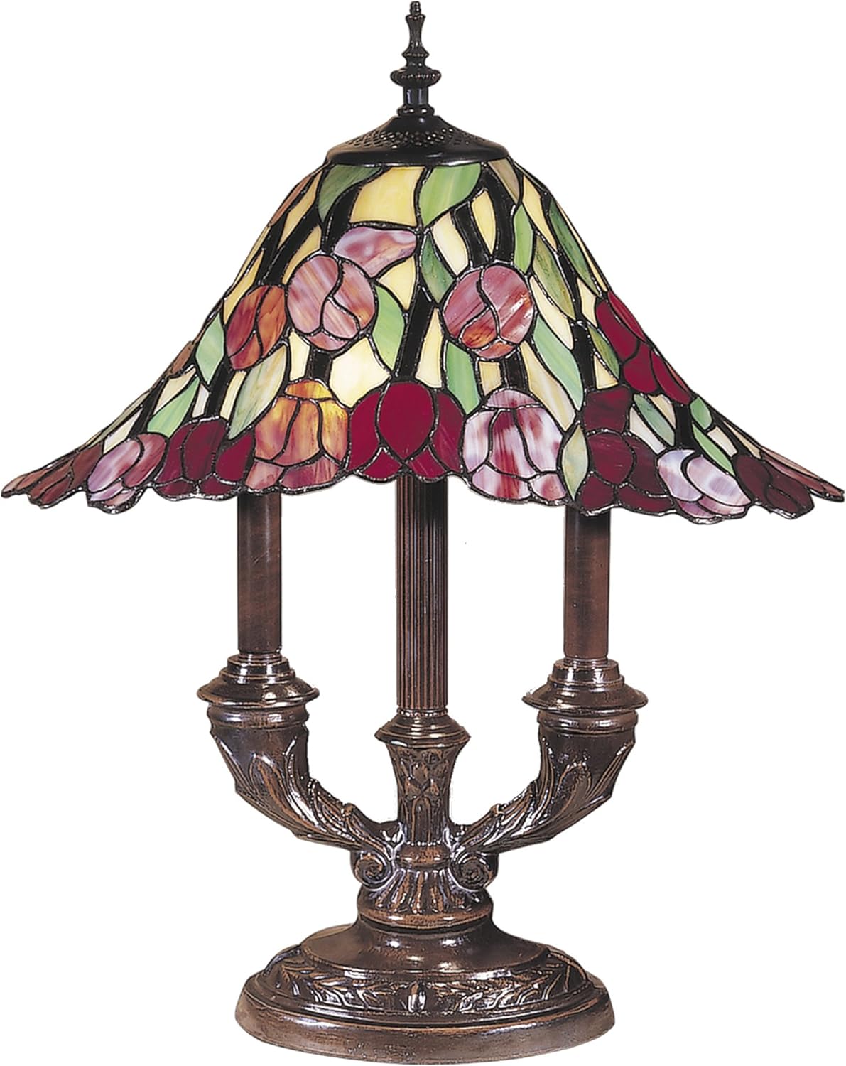 Dale Tiffany TT100675 Rose Bud Table Lamp, Antique Bronze and Art Glass Shade