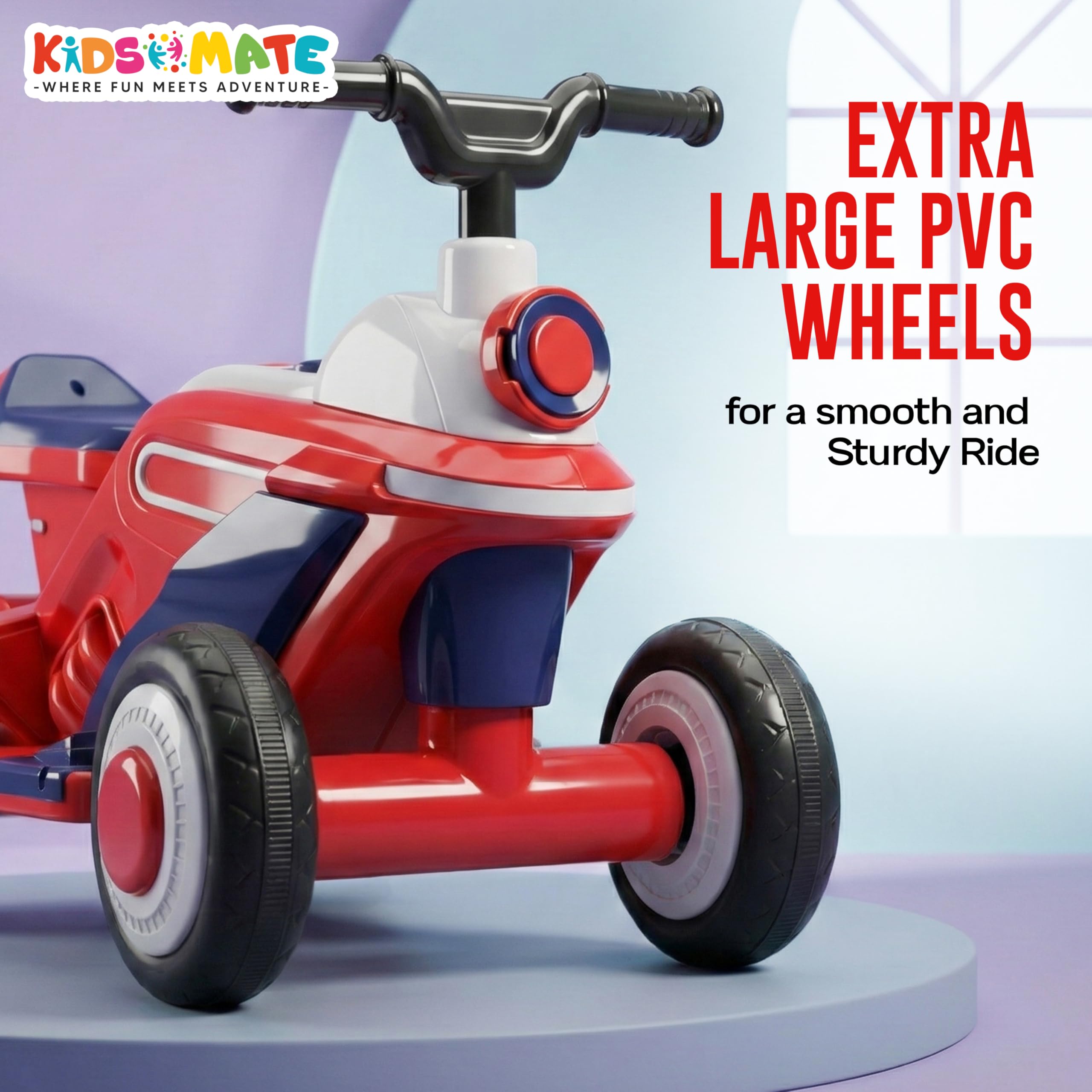 Kidsmate Star Racer Electric Bike for Kids | Safe Battery-Powered Motorbike Built-in Music, USB & Foot Accelerator | Comfort Backrest & Dual Direction Switch | Easy-to-Ride for Kids 1 to 4 Year - Red 3