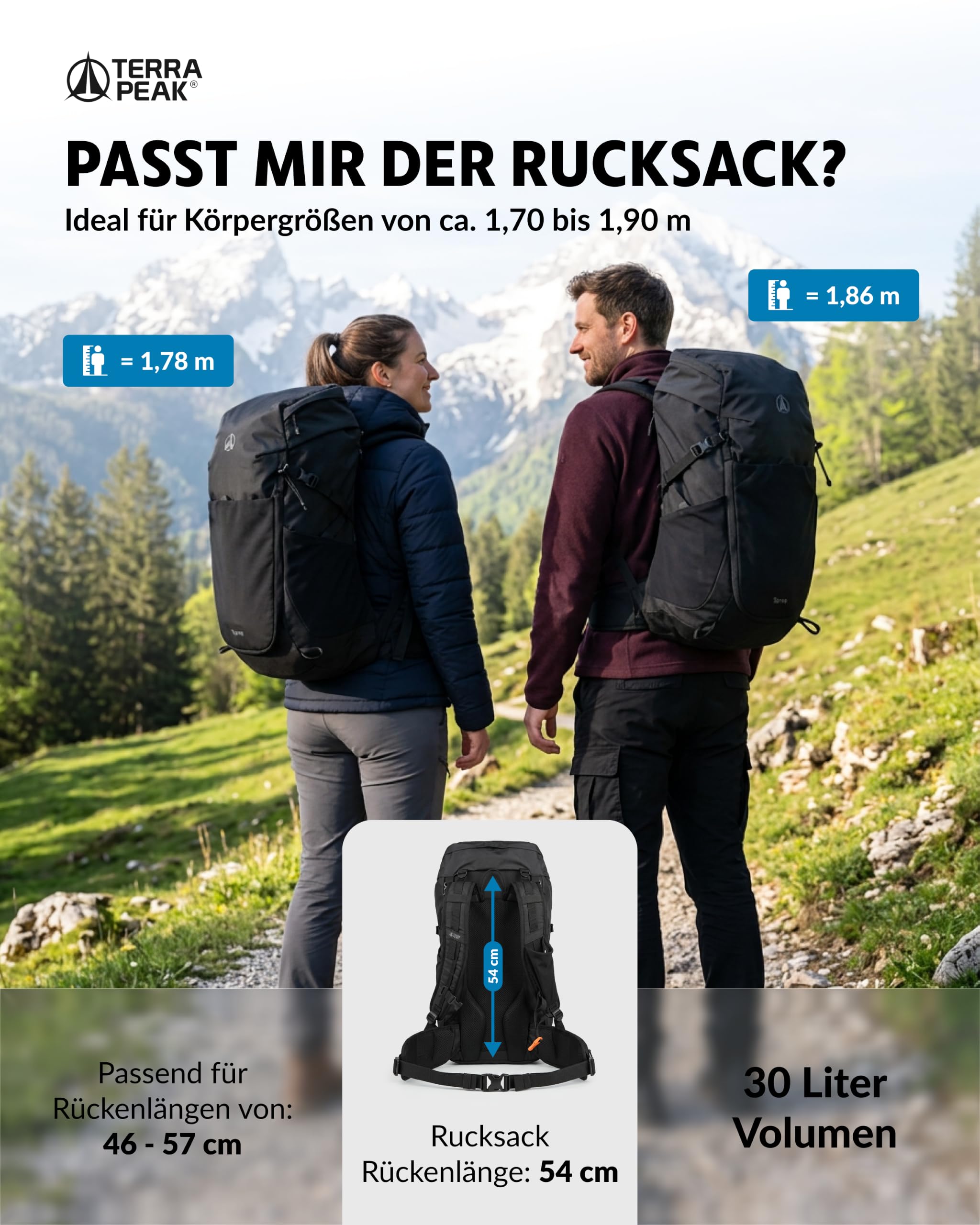 Terra Peak® Plecak turystyczny premium 30 l + 3 l (TORVA 30) dla kobiet i mężczyzn z wentylowanym grzbietem z siatki, pokrowcem przeciwdeszczowym i kieszenią na pokrywę, plecak trekkingowy z paskiem