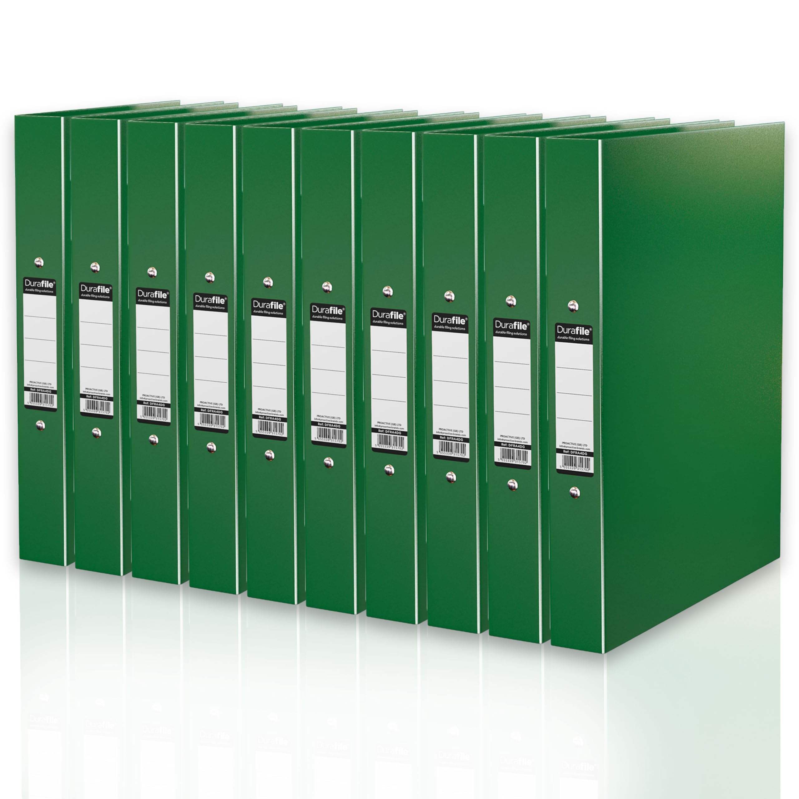 Durafile Ring Binder A4 Files, Dark Green, Pack of 10 Folders, Heavy Duty Board Construction Folders for Paperwork Ring Binder, Ideal Folder Organiser for School, Home & the Office