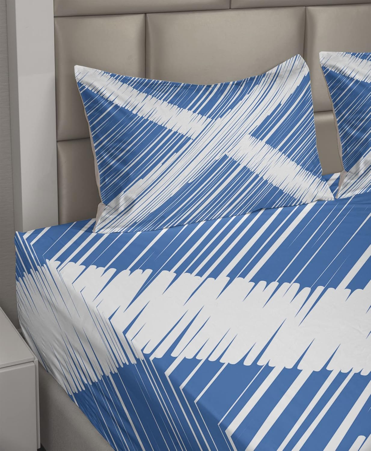 Ambesonne Scotland Sheet Set, National Scottish Flag The Saltire European Diagonal Streaks Drawn by Hand, Fitted and Flat Sheet with Pillowcases Bedding Accent 4 Piece Set, Full, Cobalt Blue