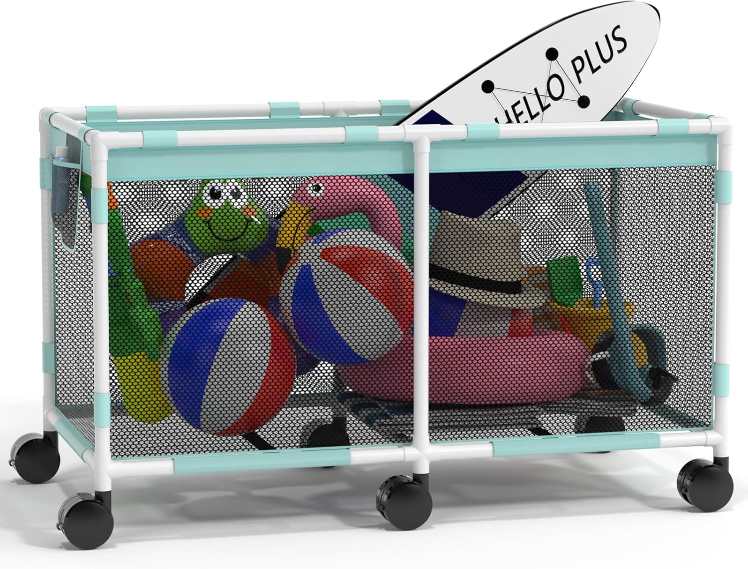 Extra Large Mint PVC Mesh Pool Storage Bin with Wheels