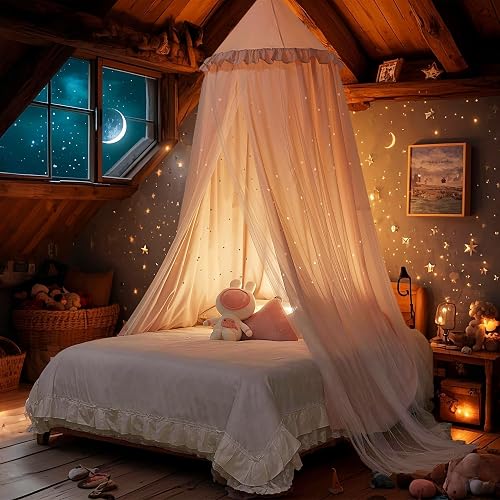 Princess Bed Canopy for Girls, Double Layer Canopy Fits Twin/Full