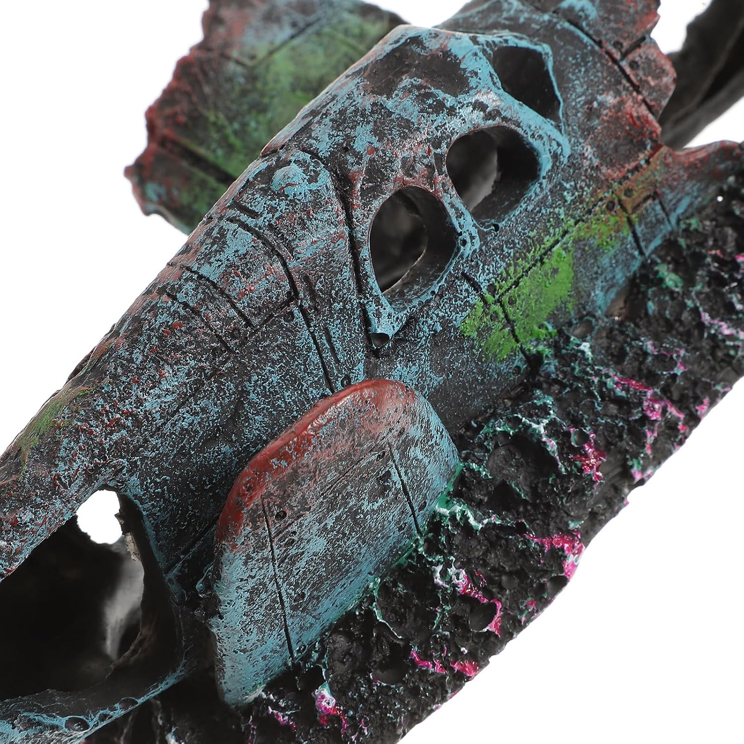 TEHAUX Aquarium Fighter Plane Wreckage Fish Tank Decoration 9.44In Resin Artificial Plane Ornament with Hiding Shelter for Fresh and Saltwater Aquariums Landscape Decor