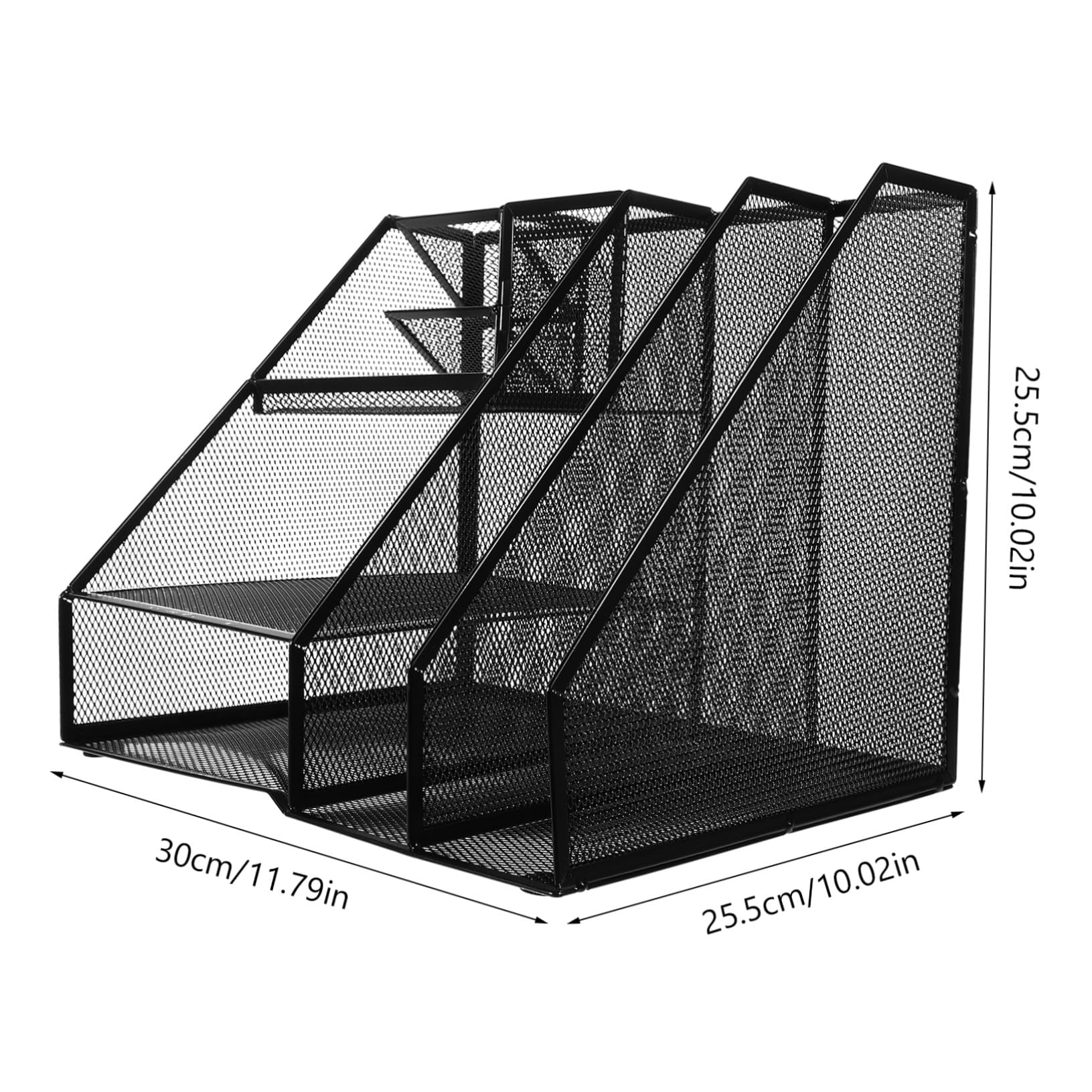 VALICLUD Schwarzer Mesh Schreibtisch Aktenorganizer aus Eisen mit 2 Fächern und 3 Ebenen Großer Stauraum und Linkem Stiftehalter für Büro und Arbeitsplatz
