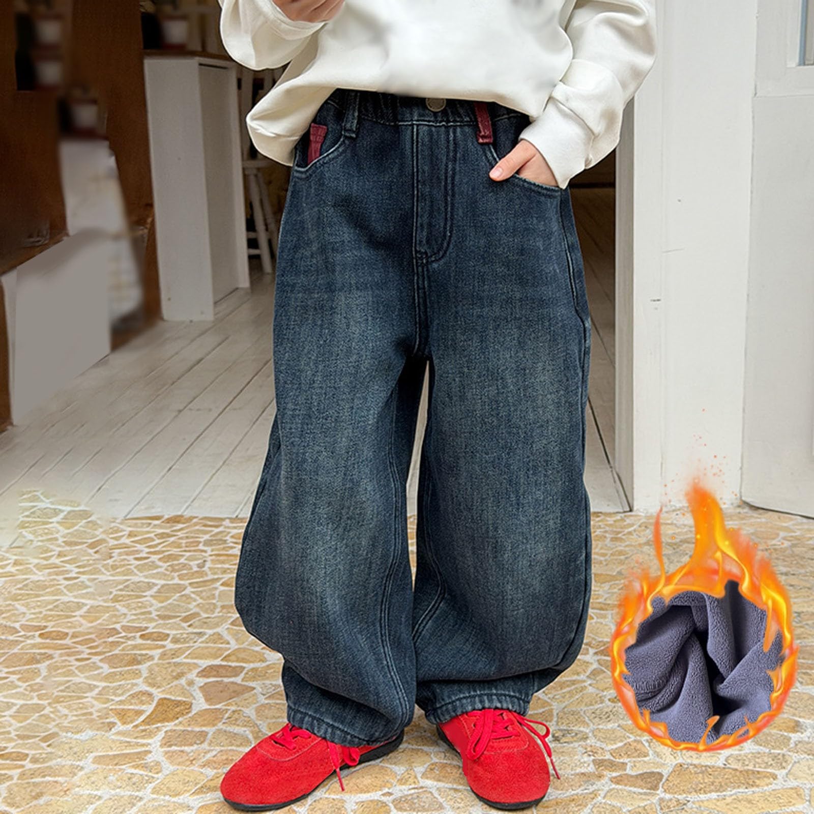 Pantalones Vaqueros Estilo niño Forrados, cálidos, de Invierno, cómodos, Informales, Desgastados, descoloridos y duraderos.