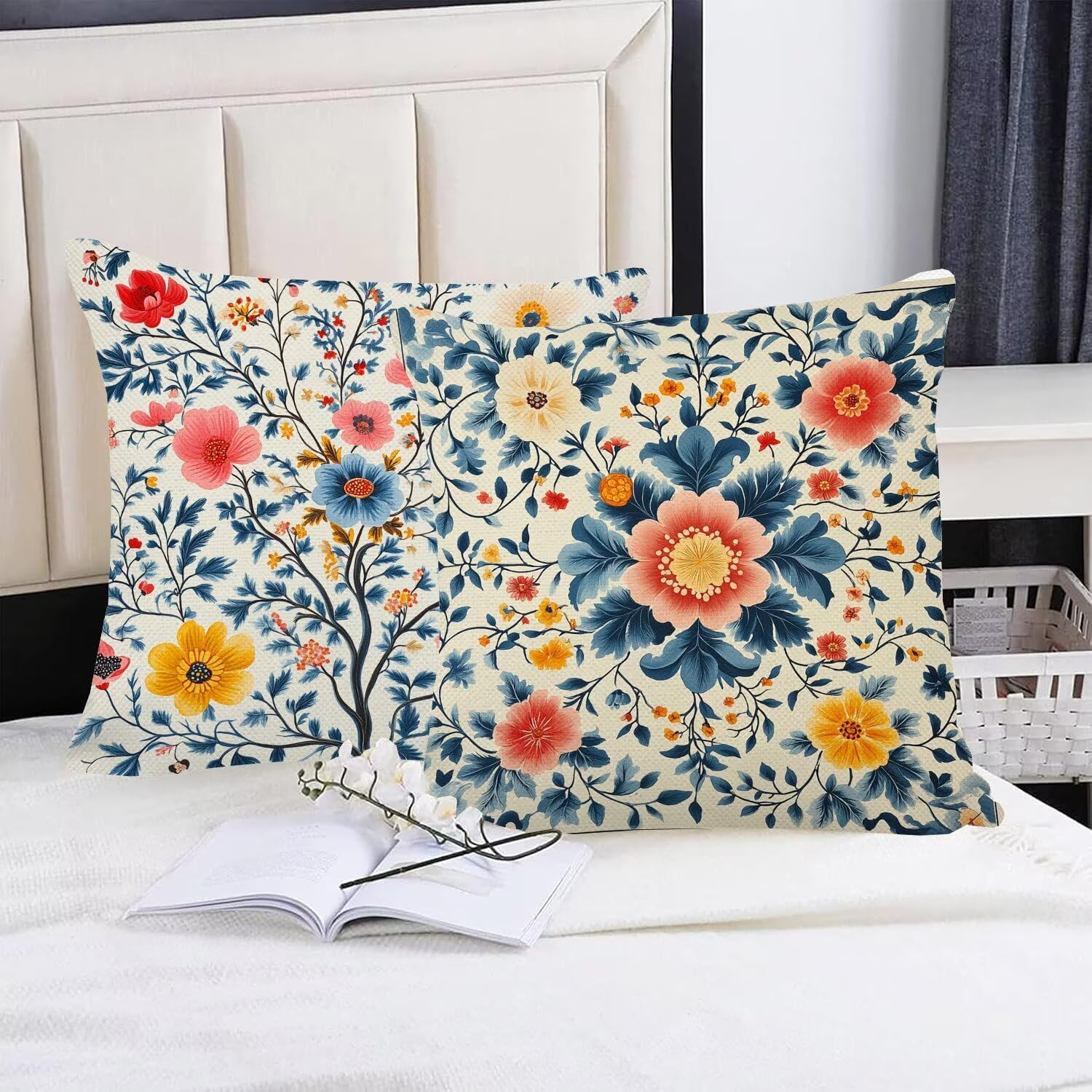 Juego de 4 Fundas Cojines Rural Flores (12) 75 x 75 cm Fundas Cojines, Decoración Moderna Cojin Exterior, para Sofá salón Coche Cama Sillas Decoración, Cuadrado Terciopelo Sofá Cojín Exterior m-482