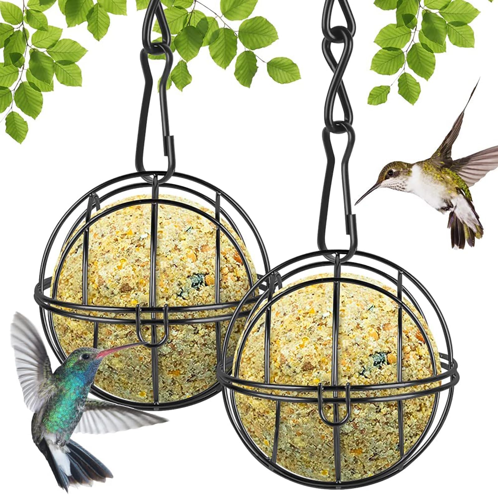 Paporich Fat Ball Bird Feeders, Hanging Bird Feeder, Metal Fat Ball Bird Holder with 2 S Shaped Hooks, for Outdoor Garden Wildlife Birds, Finch, Sparrow, Robin(Pack of 2)