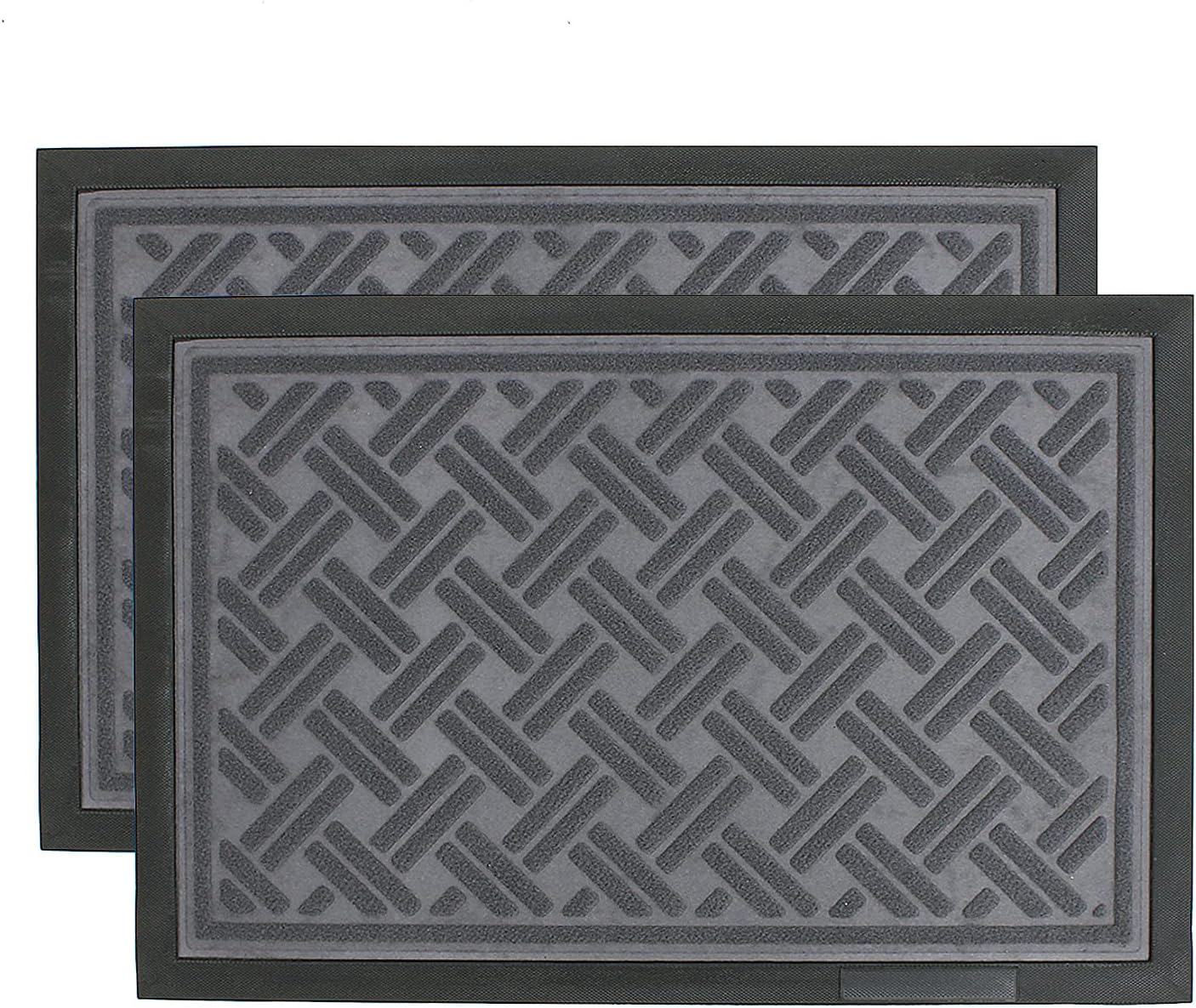 2set Outdoor Indoor Entrance Doormat, 16X24 Rubber Backing Non Slip Door Mat Entrance Rugs Dirt Debris Mud Trapper Carpet for Patio Porch Garage Gray (2)