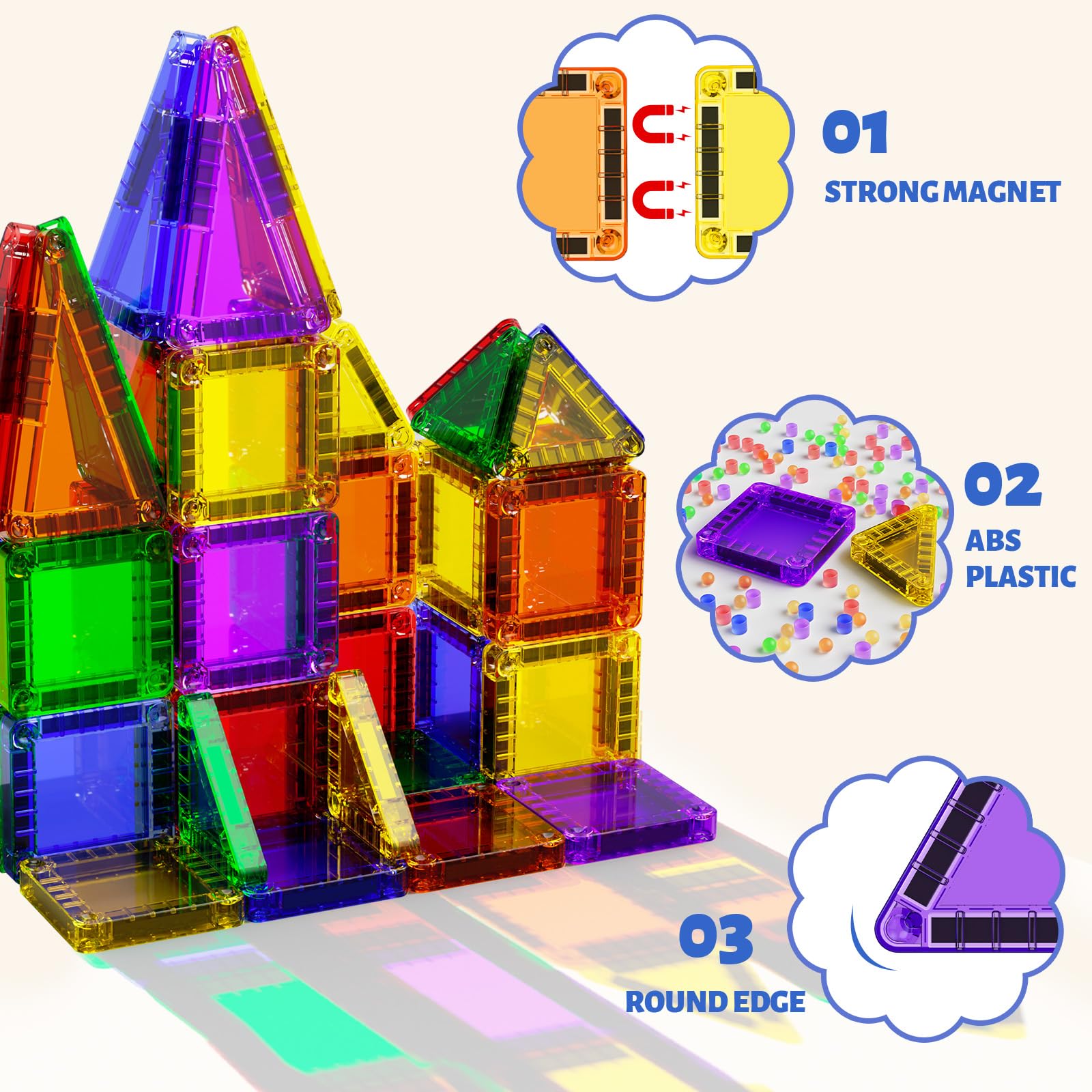YOGOHEE 60 pezzi di tessere magnetiche per bambini, mattoncini magnetici con scatola di ferro portatile, giocattoli educativi STEM giocattoli per bambini e bambine(Blu)