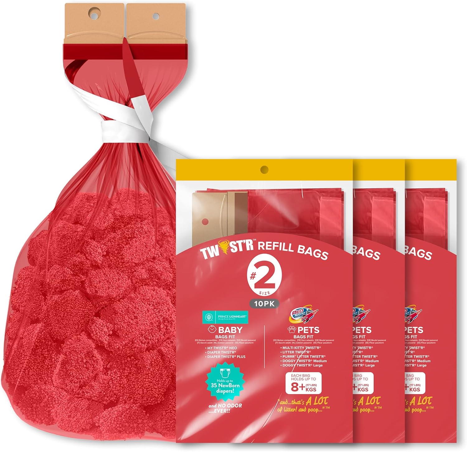 Red Rocket Pets 30pcs Refill Bags for Kitty & Doggy Twist'R, Refill Bags for Pet Twist'R Trash Can, 7-layer odor free refills for Cat Dog Baby Use (#2)