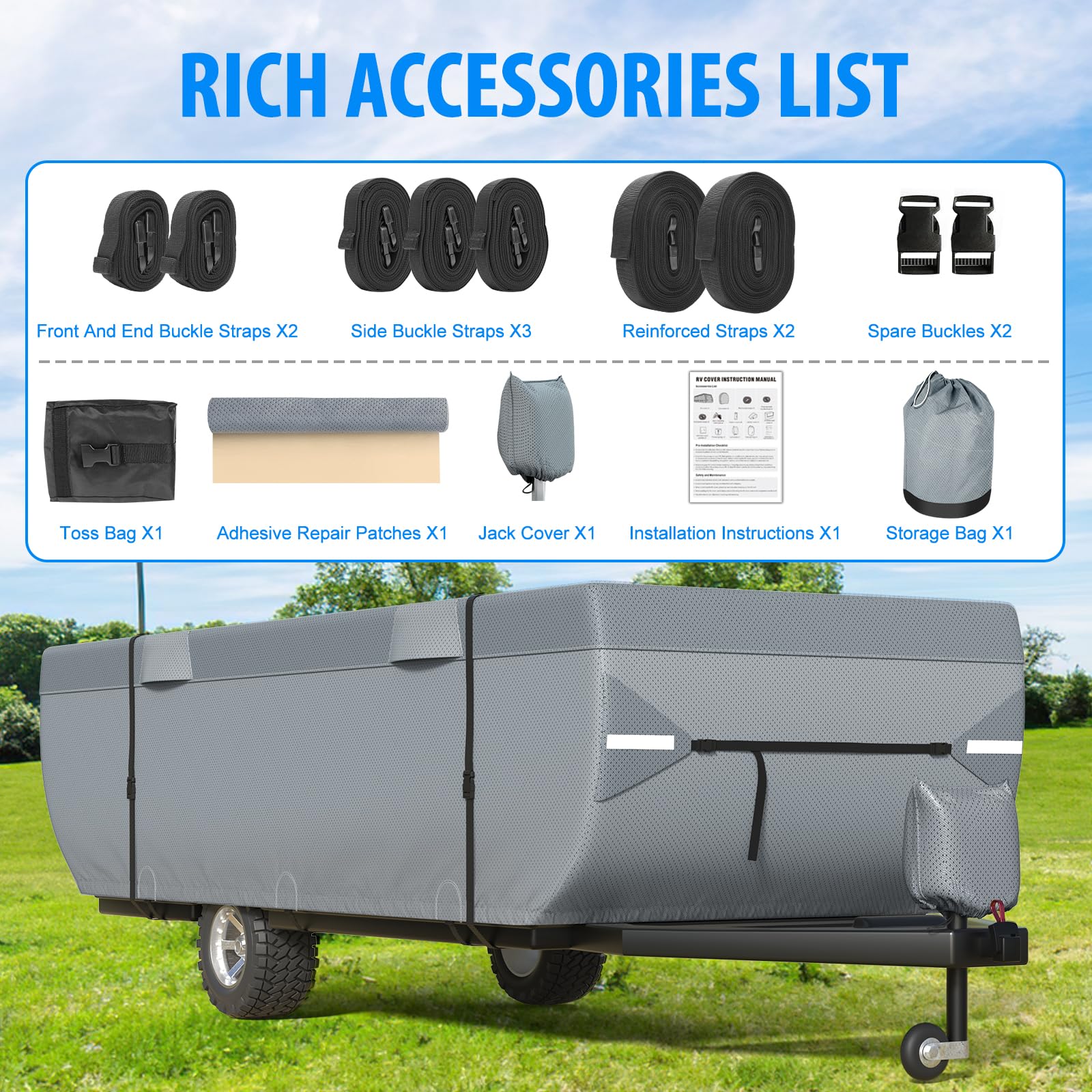 MOFEEZ Pop Up Folding Camper Cover, 9 Layers 16-18ft Tent Trailer Cover