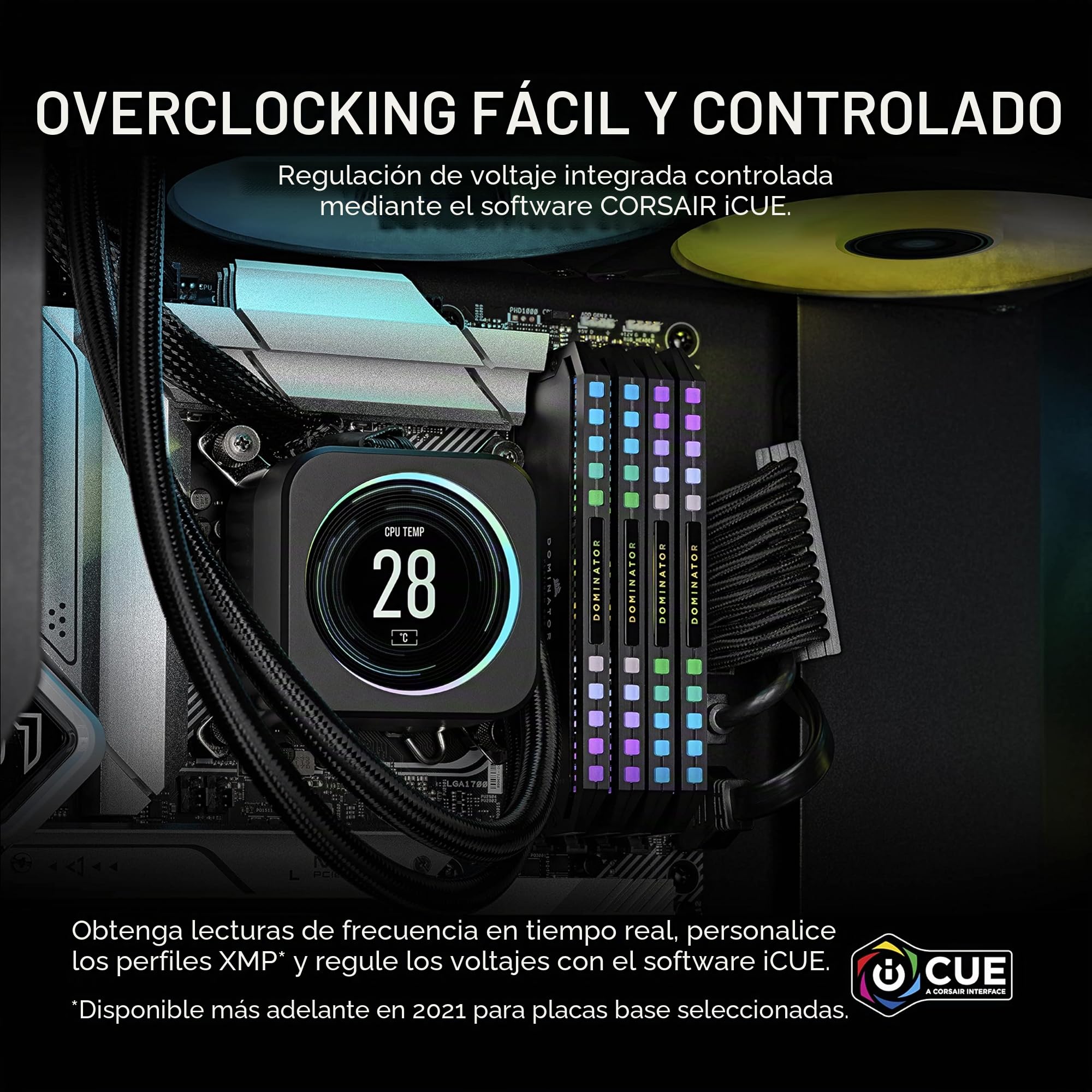 Corsair Dominator Platinum RGB DDR5 64 GB (2x32 GB) 5600MHz C40 Memoria per Desktop (Regulación de Voltaje integrada, Refrigeración DHX patentada, 12 Leds RGB CAPELLIX, Optimizadas para Intel) Negro