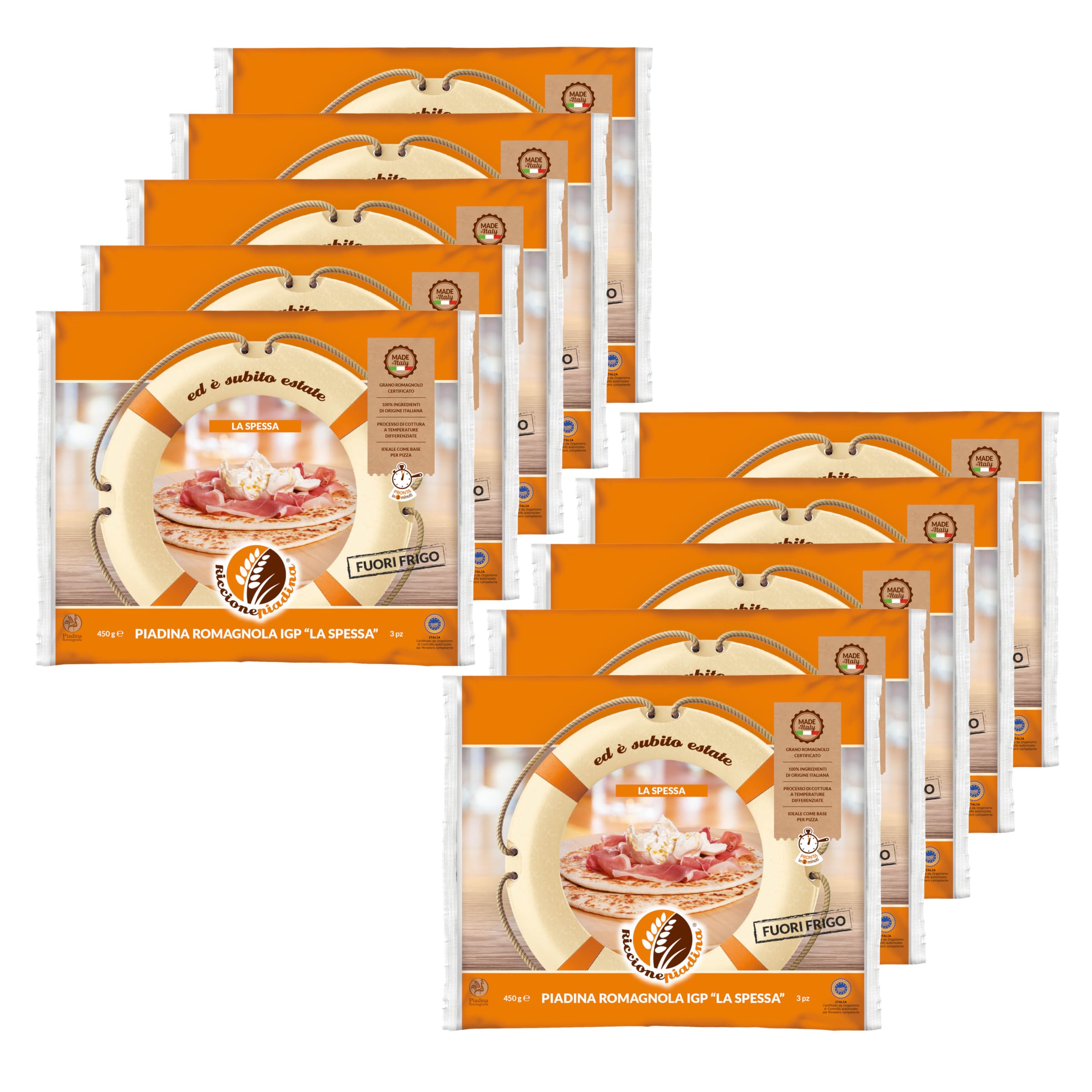 Piadina Romagnola IGP La Spessa Fuori Frigo - 10 Confezioni da 3 Piadine (450 g) - Alta e Soffice, Ideale come Base per Pizza, Grano Romagnolo Certificato