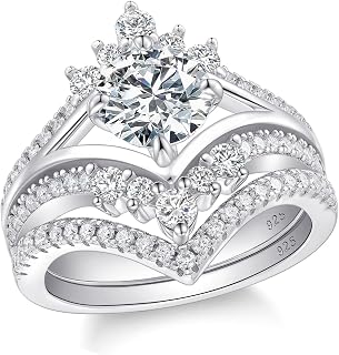 D Color VVS1 Clarity Moissanite Wedding Rings For Women Chevron Bridal Sets 925 Sterling Silver Sz 5-10