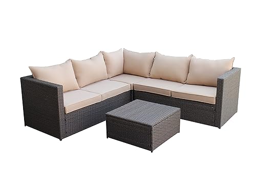 HomeLife Taupe Large Outdoor Patio 4 Piece Modern Brown Rattan