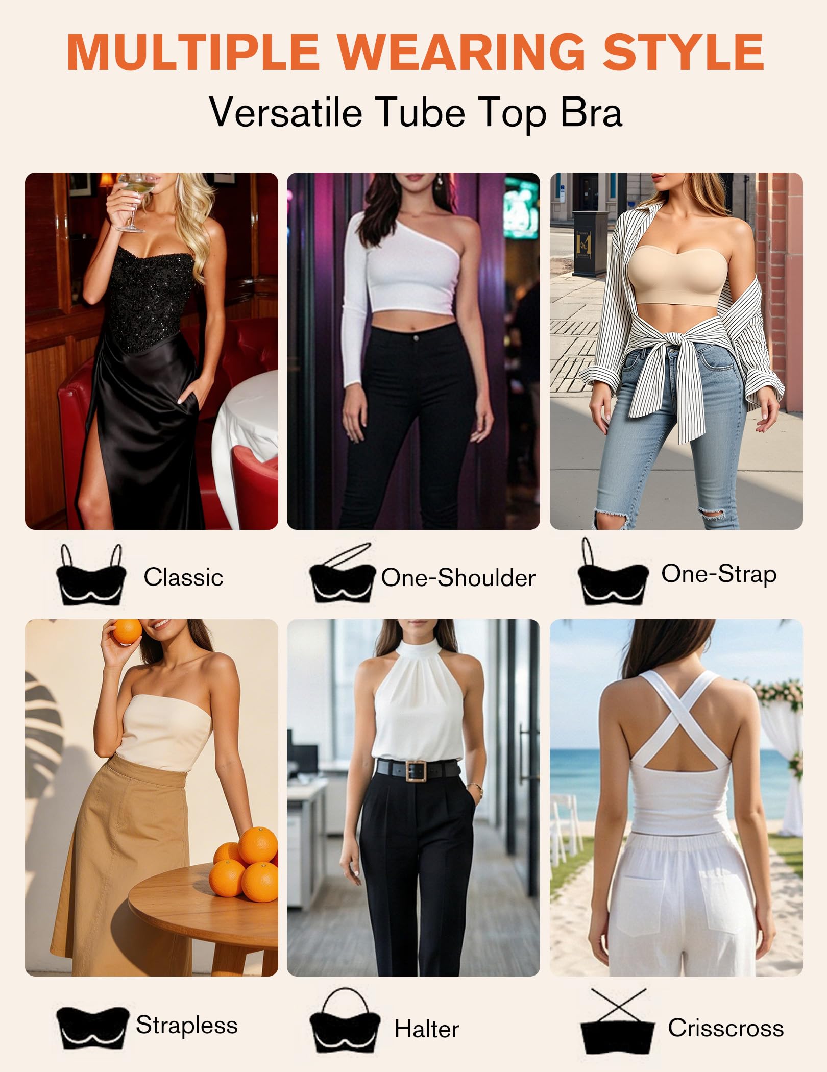 Strapless Bras for Women Non-Slip Bandeau Bra Push Up Invisible Bralettes Seamless Wireless No Underwire Padded Tube Top Bra - 5