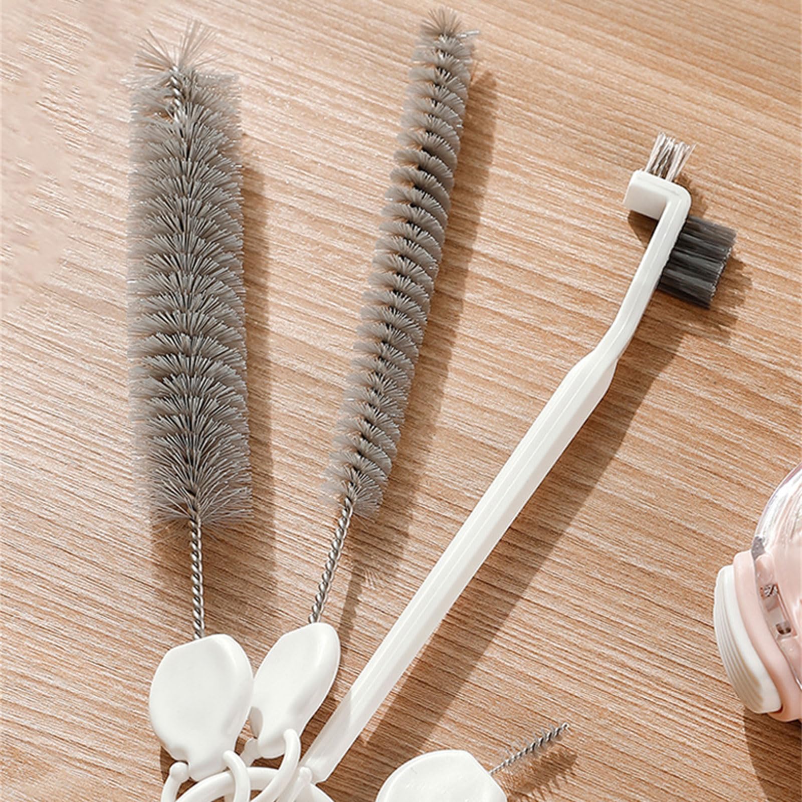 Kit De Brosses Nettoyage Longues Pour Biberons - 2 Brosses Avec Manche - Pour Récipients Étroits (Bouteille Sport, Vase) - Accroche Facile