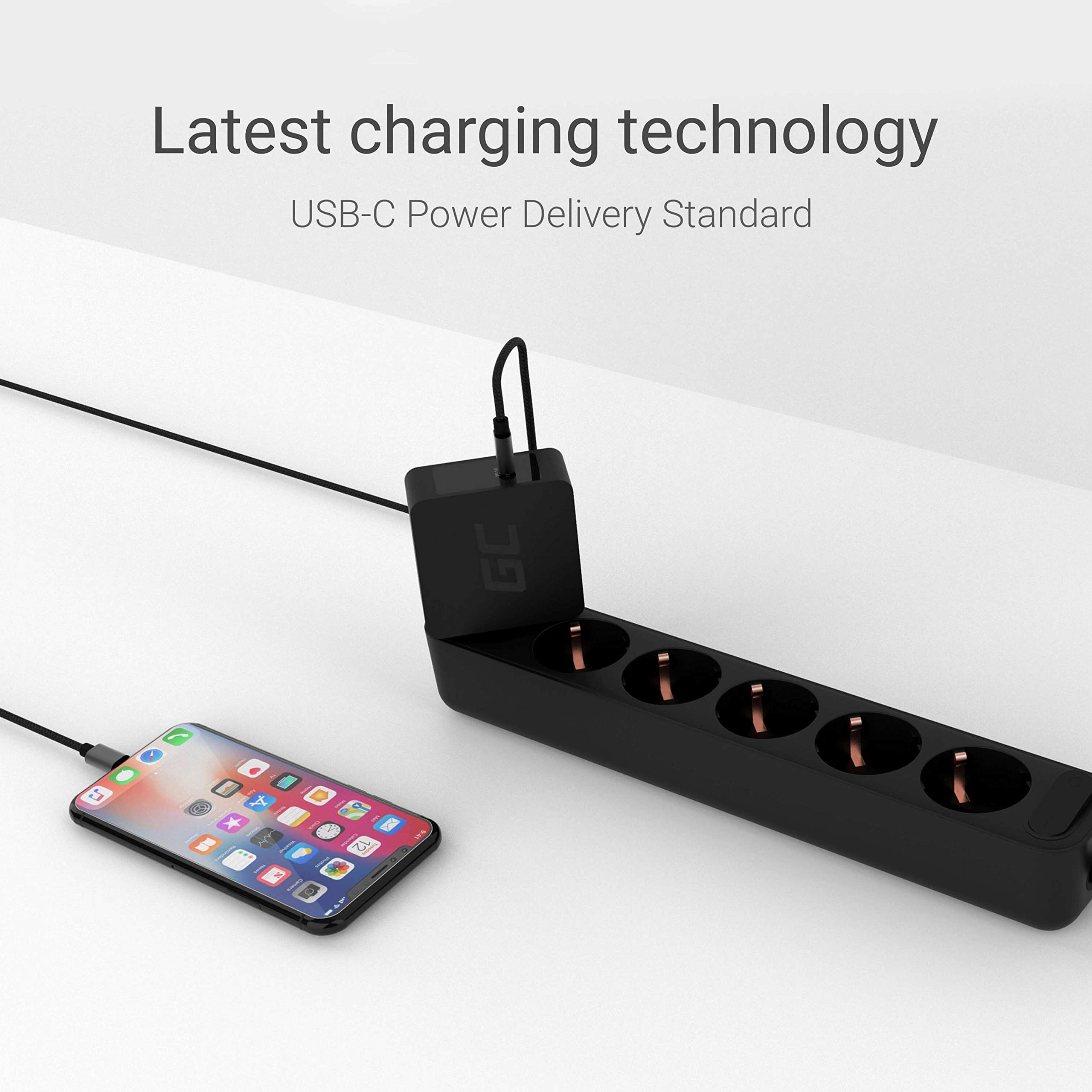 Green Cell 60 W c PD Caricabatterie USB con Cavo USB C Alimentatore di Rete per Apple MacBook PRO 13 A1706 A1708 A1989 (2016, 2017, 2018), ASUS Zenbook 3 Deluxe/S, HP Spectre 13/X360 13 e Altri