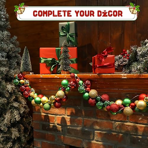 Miniatura 6 de Hiboom Guirnalda de Navidad de 6 pies, guirnalda de bolas de Navidad, adornos para interiores y exteriores, adornos colgantes decorativos para árbol