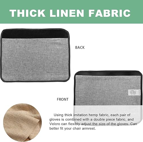 Miniatura 2 de Ntomtuex Juego de 2 fundas de lino para reposabrazos de silla de oficina, fundas ajustables para reposabrazos de silla de ruedas, color gris