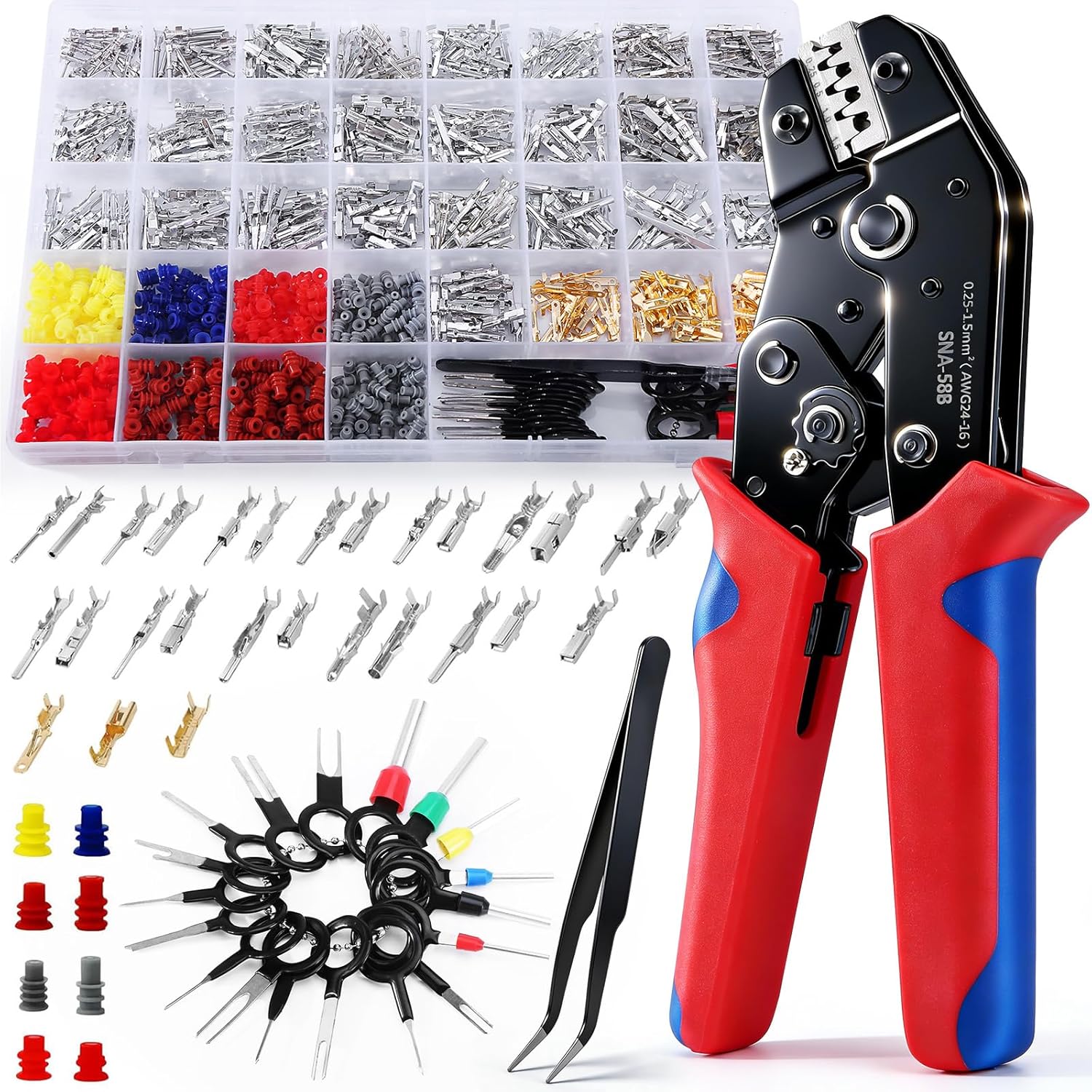 969Pcs Connector Pins Kit & Crimp Tool,28 Types Electrical Terminal Pins Kit,Terminal Wire Harness Male&Female Wire Seals Crimp tools Set