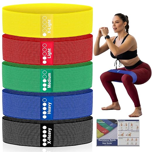 Resistance Bands for Working Out - 5 Exercise Bands Set with Workout Guide - Fabric Elastic Bands for Physical Therapy - Fitness Bands Ideal for Legs Hip Glute