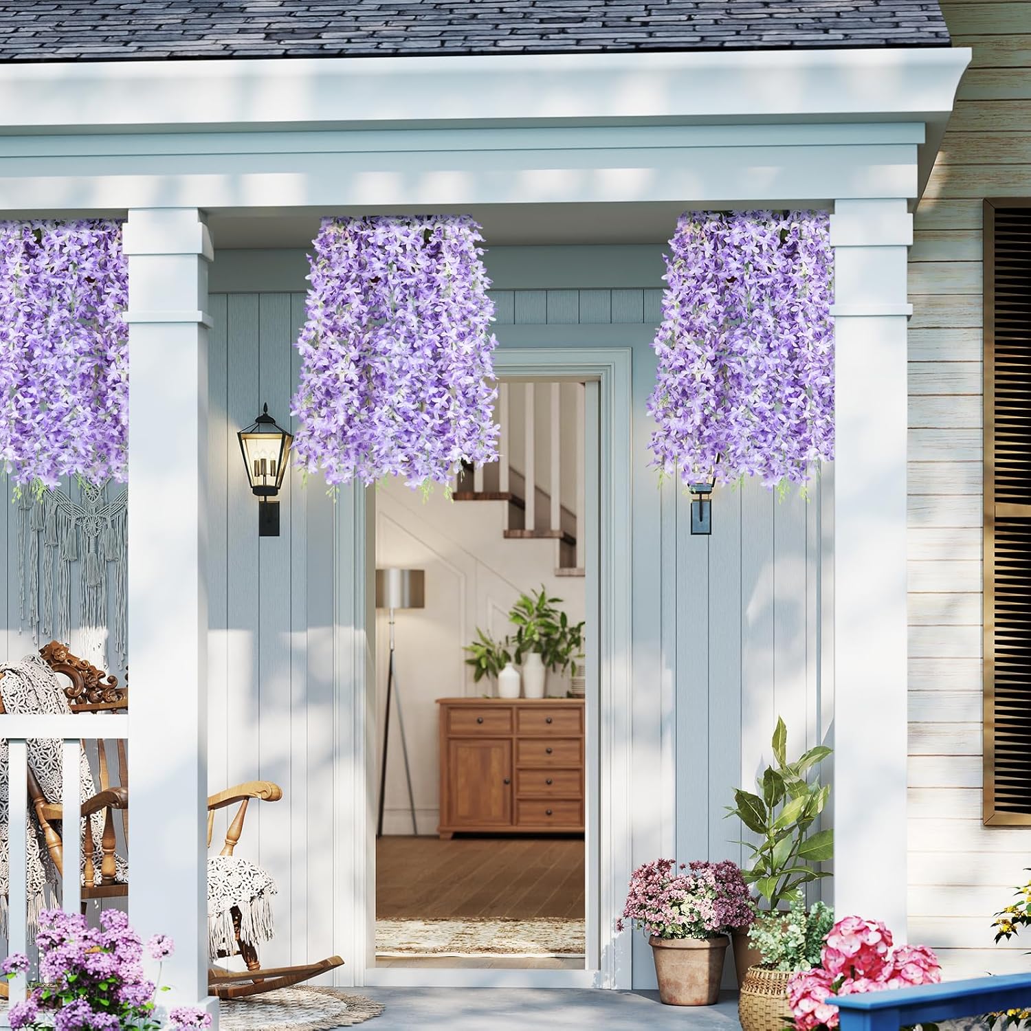 RECUTMS 10Pcs Fake Hanging Lilac Flowers Garland 33.5in Artificial Wisteria Vines Faux Silk Lilac Hanging Floral for Indoor Outdoor Wedding Arch Birthday Party Garden Balcony Decor(Purple)