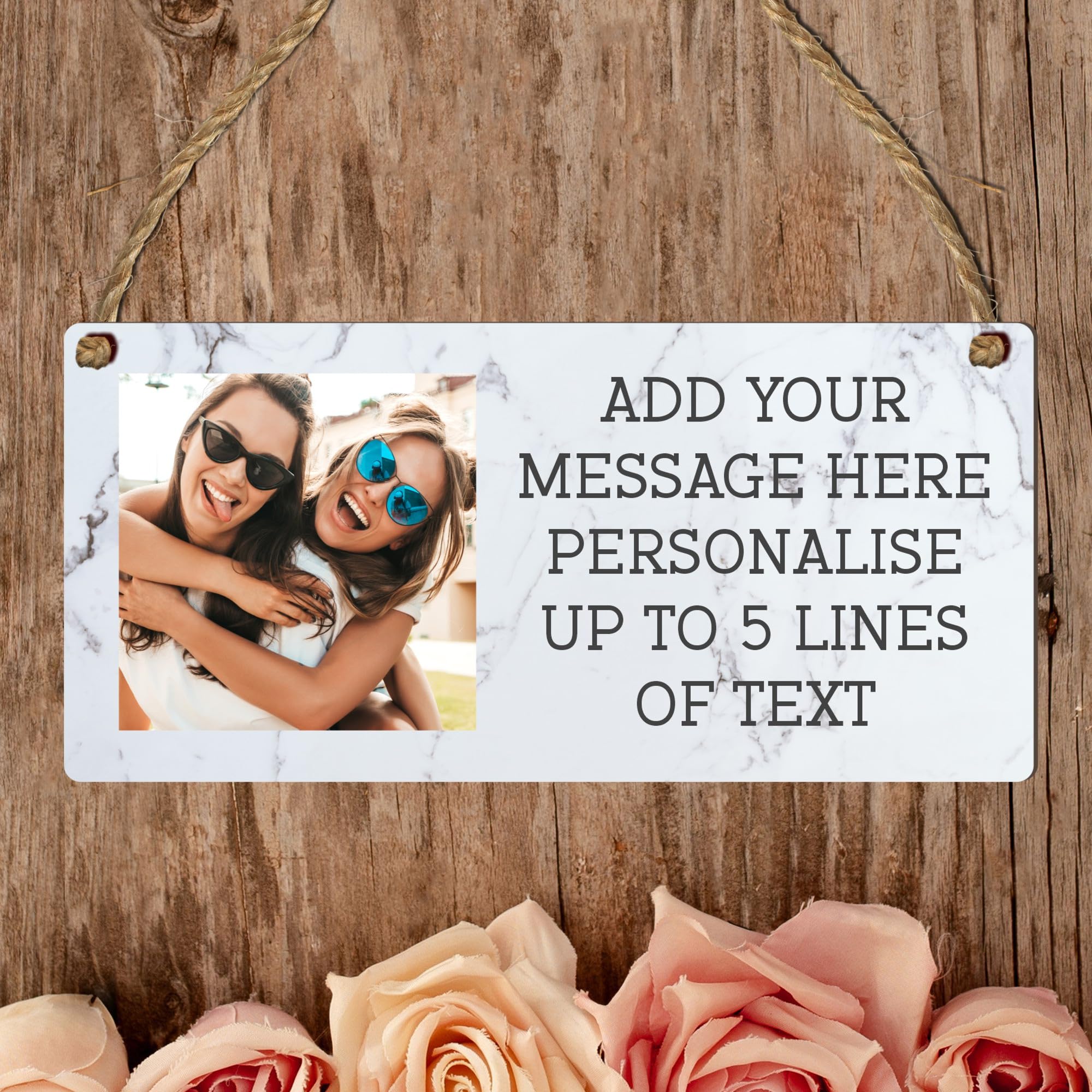 Personalised Photo & Message Customisable Plaque – Add Up to 5 Lines of Text Perfect for Birthdays, Anniversaries, Memorials (Grey Marble, Mdf Wood Indoor Use Only)