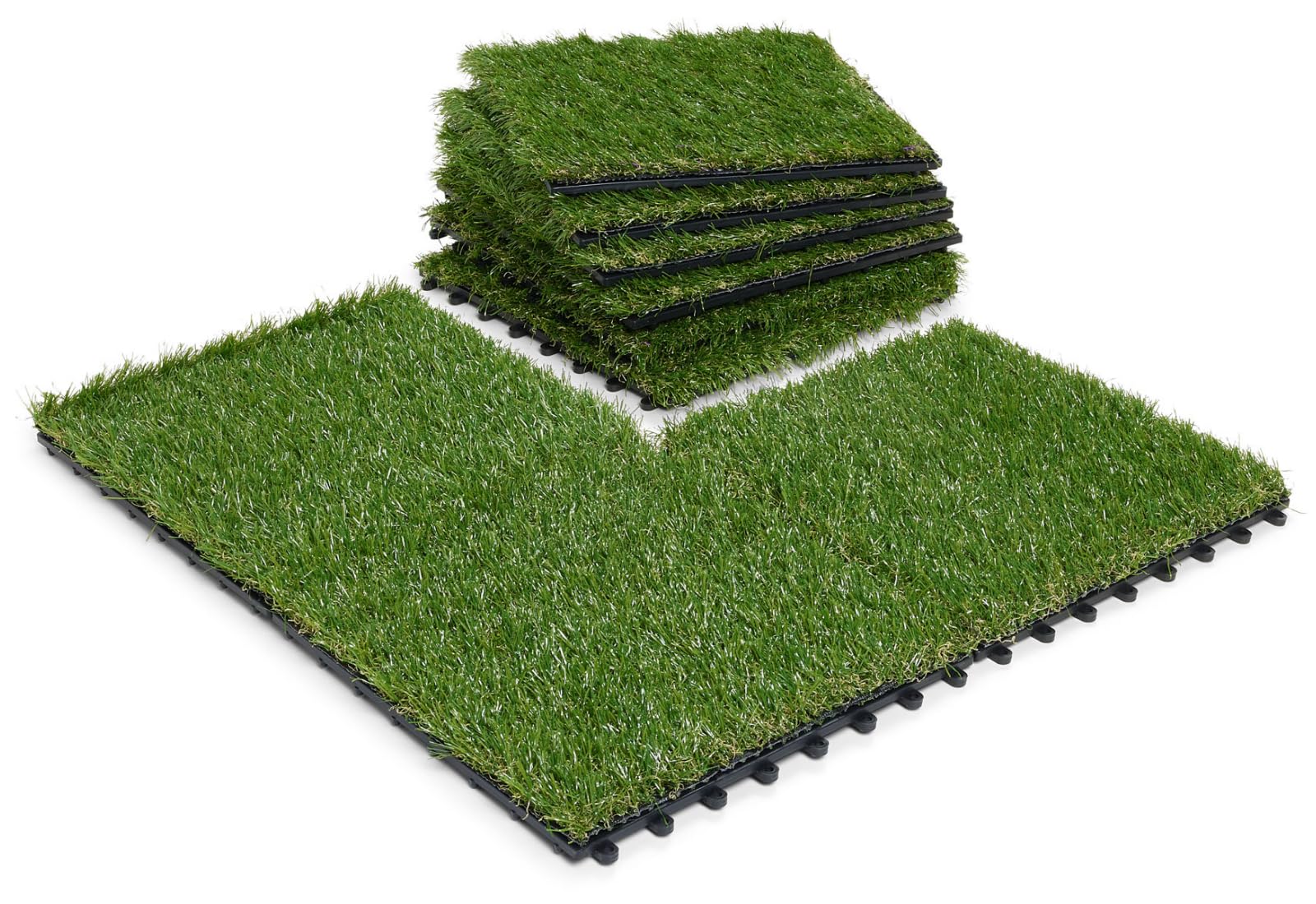 Composite Decking Tiles 30x30cm Interlocking Outdoor Deck Tiles | Patio, Balcony, Roof Terrace & Hot Tub | Easy Tool-Free Installation | Low Maintenance (18 Tiles, Artificial Grass)