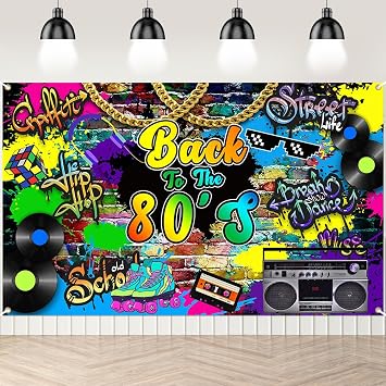 80s Party Decorations Back to The 80s Banner Backdrop 6x3.6 ft