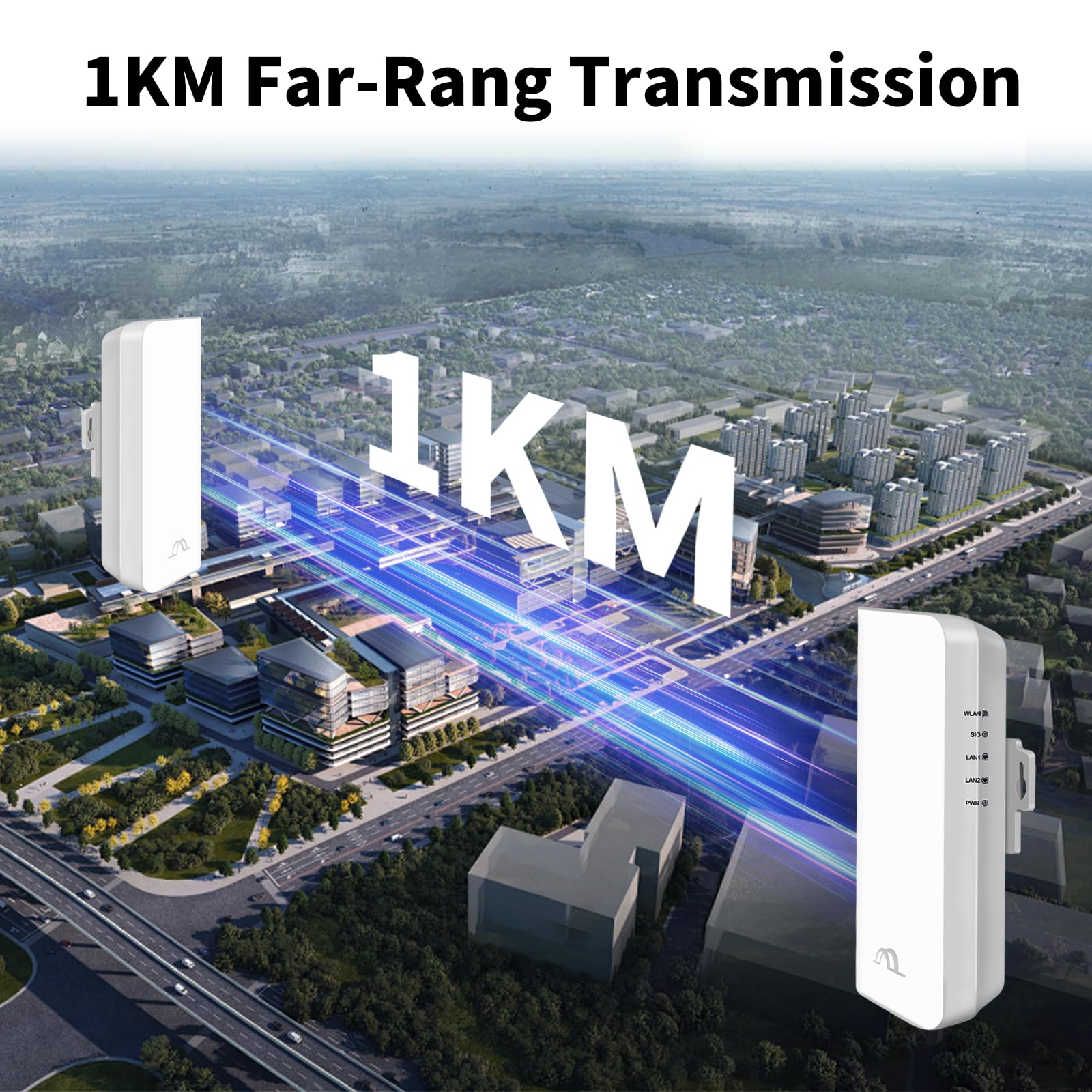 Kit d'extension réseau sans fil point à point extérieur 5,8 GHz 1 km pour ponts PtP / PtMP avec deux ports 100 Mbps adaptateur PoE étanche IP65