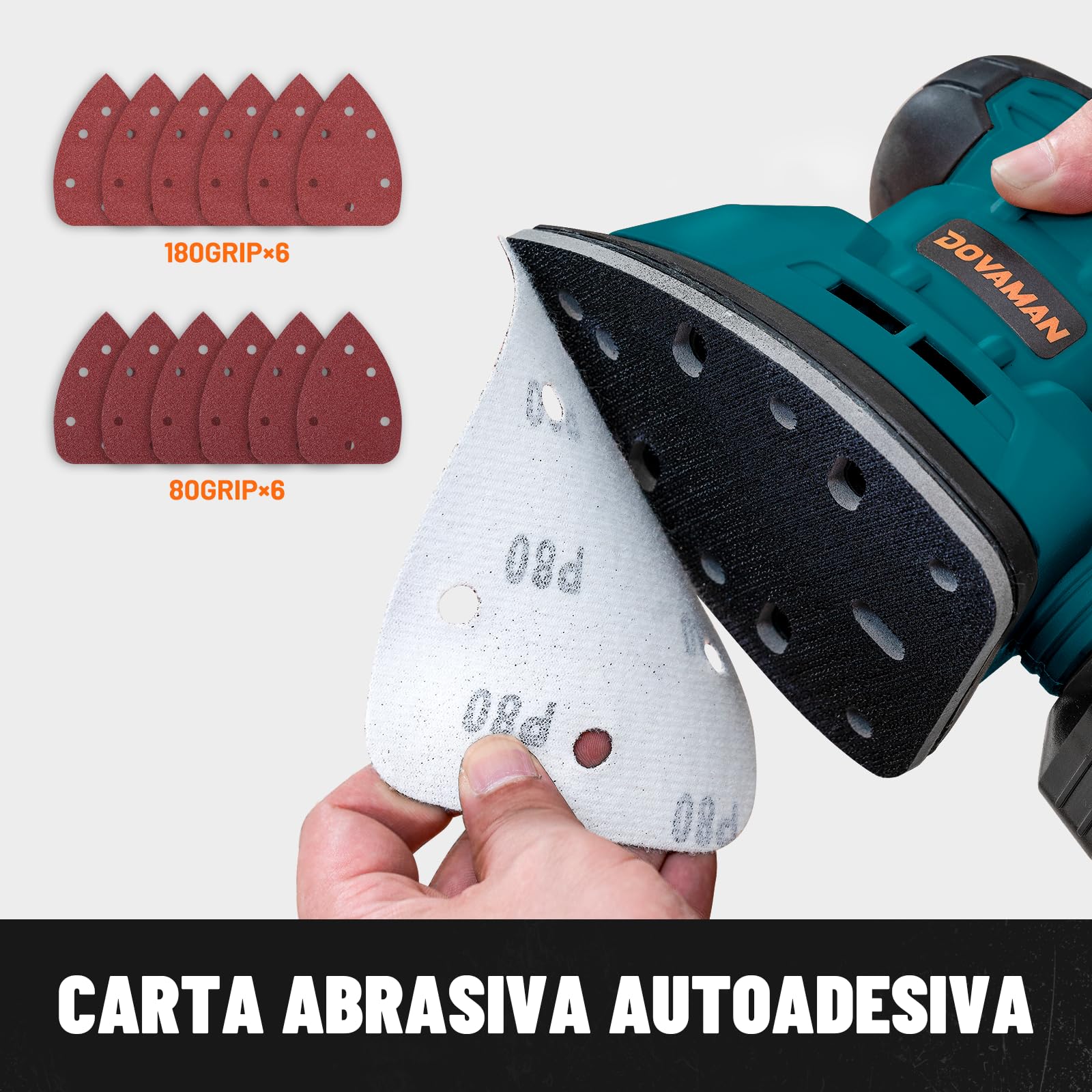 DOVAMAN DLS03A Levigatrici di Precisione 130W, Fino a 12000RPM, 12PCS Carta Vetrata Adesiva, Due Opzioni di Raccolta della Polvere, Bassa Vibrazione, Levigatrice per Legno e Acciaio