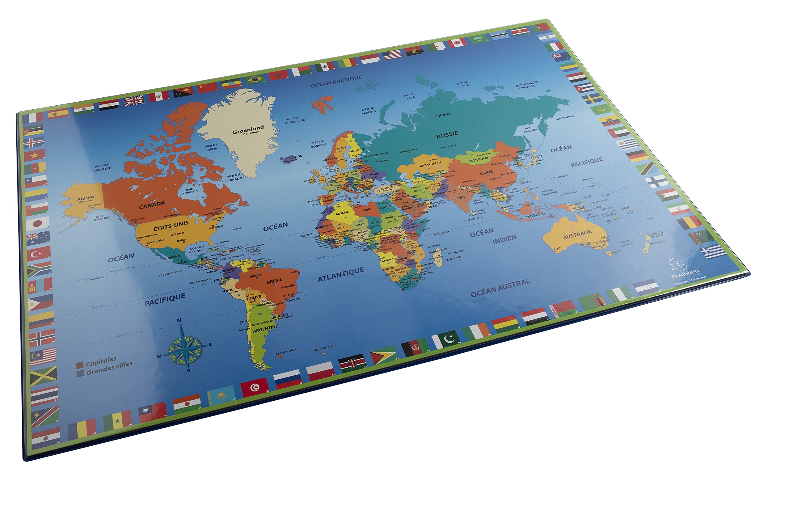 Exacompta Sous-main carton rigide rembordé PVC 37,5 x 57,5 cm monde