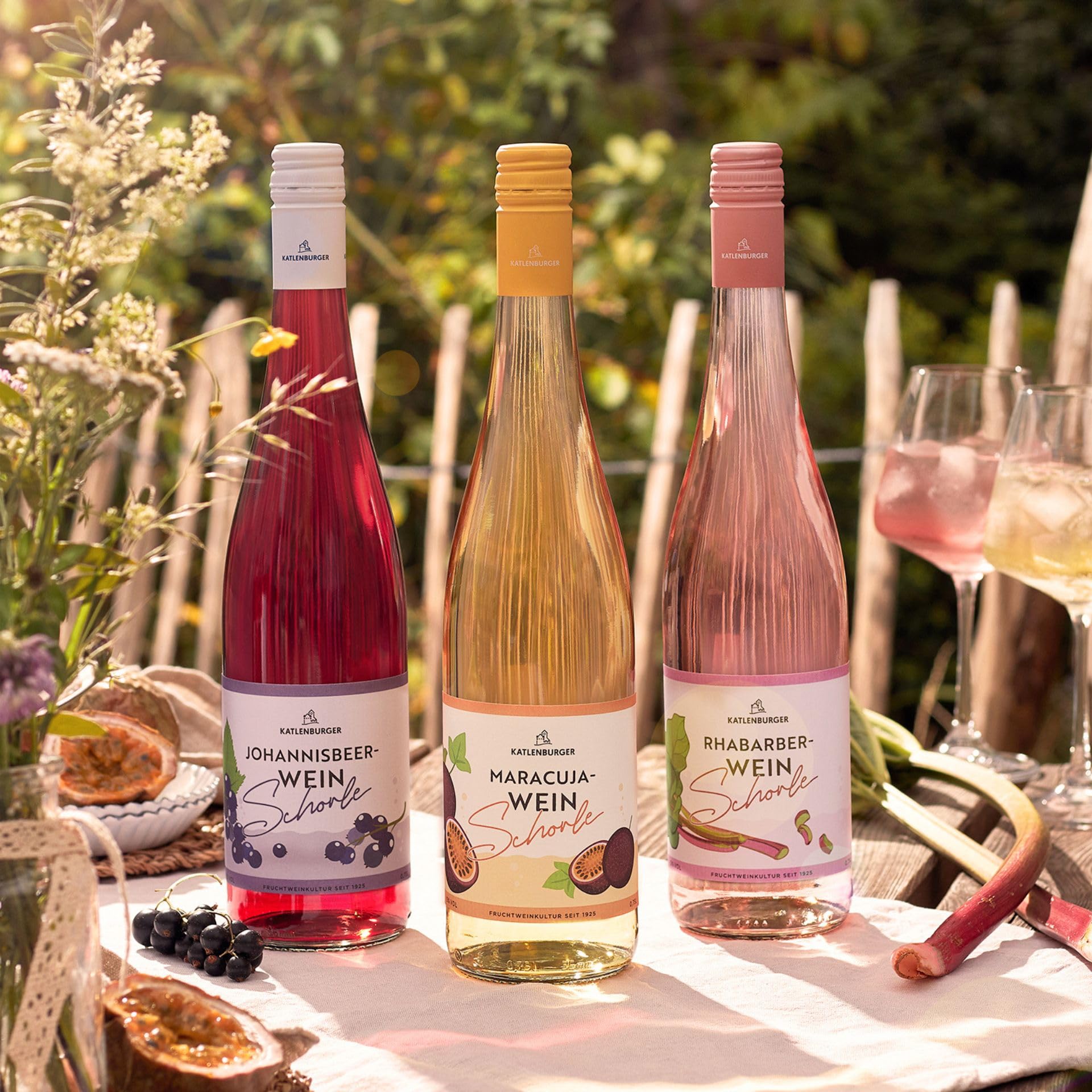 KATLENBURGER - Fruchtweinschorle Rhabarber | Natürlich-leichte und fruchtige Schorle aus Katlenburger Fruchtweinen. Leicht, spritzig und ideal für Sommerabende. Inhalt: 6x 0,75l mit 5% vol.