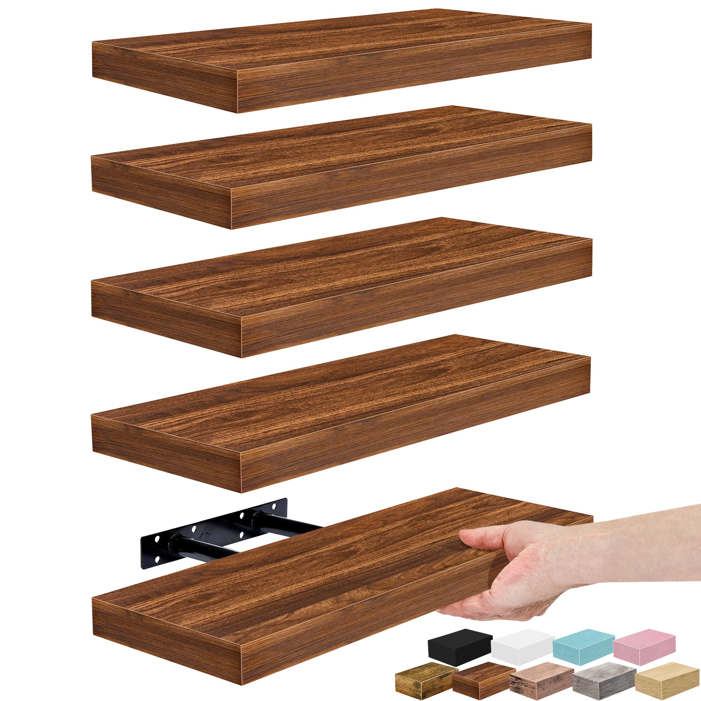 Sorbus Floating Shelves for Wall, Bathroom Shelves Wall Mounted for Kitchen, Bedroom, Living Room, Bathroom Storage, Over Toilet, Hanging Book Shelf for ļ¼·all Home Decor (Walnut, 5 Pack)
