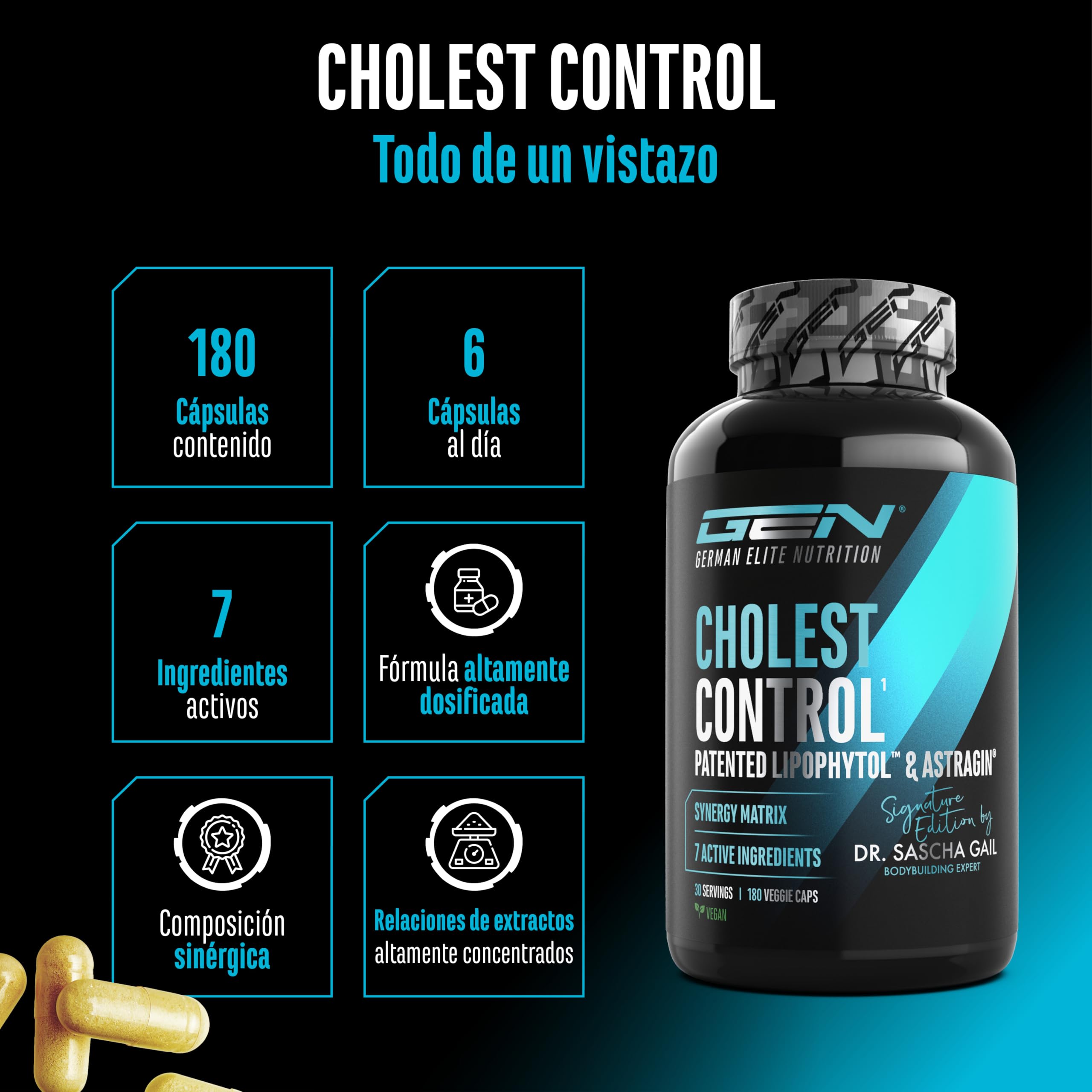 GEN GERMAN ELITE NUTRITION Cholest Control - 180 Cápsulas - Alta dosis