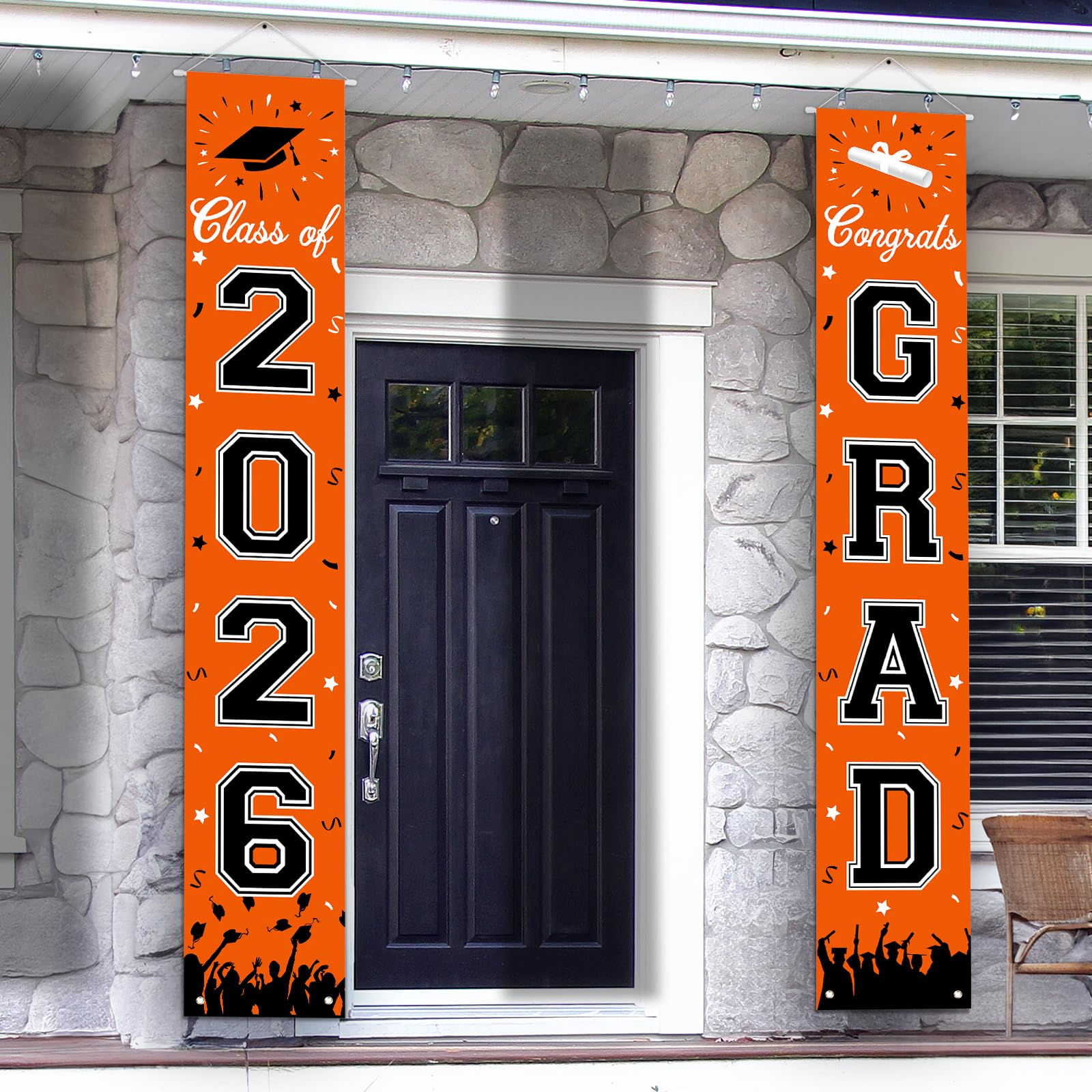 Photo 1 of 2026 Graduation Decorations, Graduation Banner Class of 2026, Hanging Congratulations/Congrats Grad Banner for Door and Porch, Party Decor - Orange