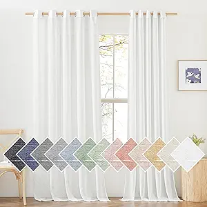 NICETOWN Faux Flax Linen Light Filtering Sheer Curtains for Sliding Door, Grommet Rustic Flax Window Treatment Semi Sheer Drapes for Farmhouse/French Door, Ivory, W70 x L84, Set of 2