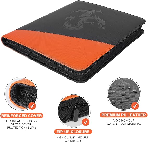 Toploader Binder 9 Pocket, Holds 288 Toploaders,Trading Card Album for MTG/Yugioh/TCG Trading Cards & Sports Cards in 3x4'' (Orange)