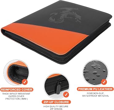 Toploader Binder 9 Pocket, Holds 288 Toploaders,Trading Card Album for MTG/Yugioh/TCG Trading Cards & Sports Cards in 3x4'' (Orange)