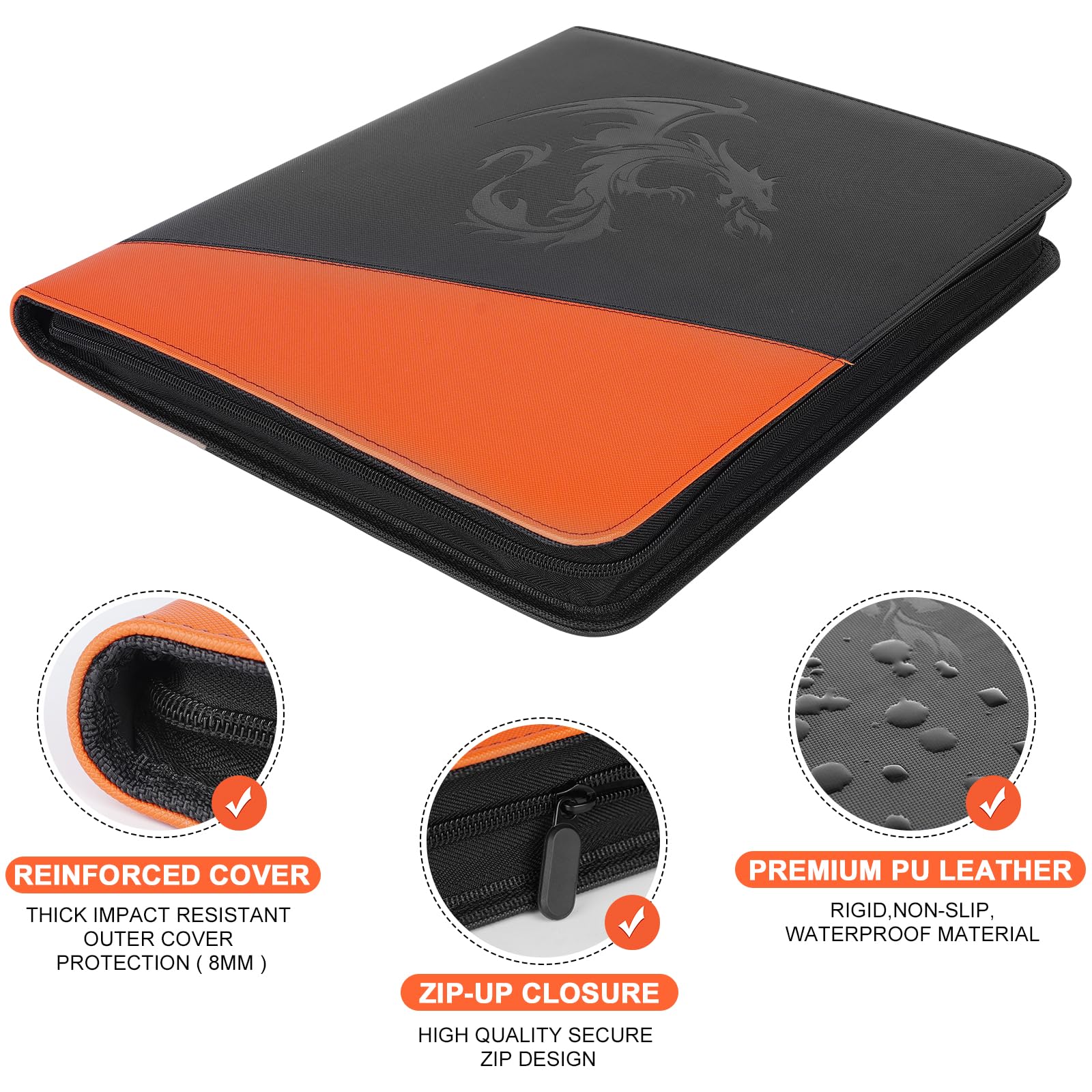 Carpeta portafolios con 9 compartimentos para 360 portafolios para tarjetas MTG/TCG y deportivas, color naranja