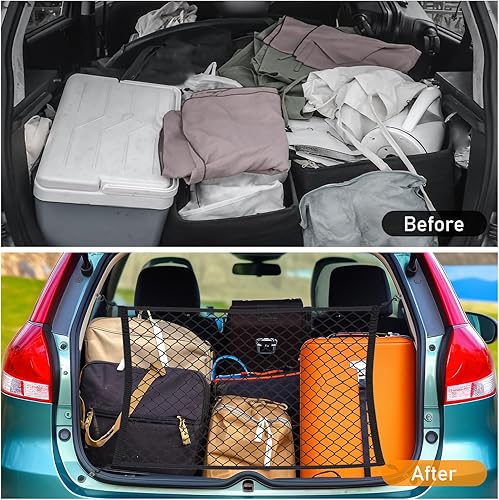 Miniatura 8 de Kaskawise Red de carga elástica para SUV, organizador de red de camión con bolsa de almacenamiento, 32 x 24 pulgadas, elástica a 56 x 42 pulgadas,