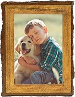 Golden State Art 5x7 Rustic Brown Solid Wood Picture Frame with Bark Edges & Real Glass - Farmhouse Decor for Photos, Prints, Posters