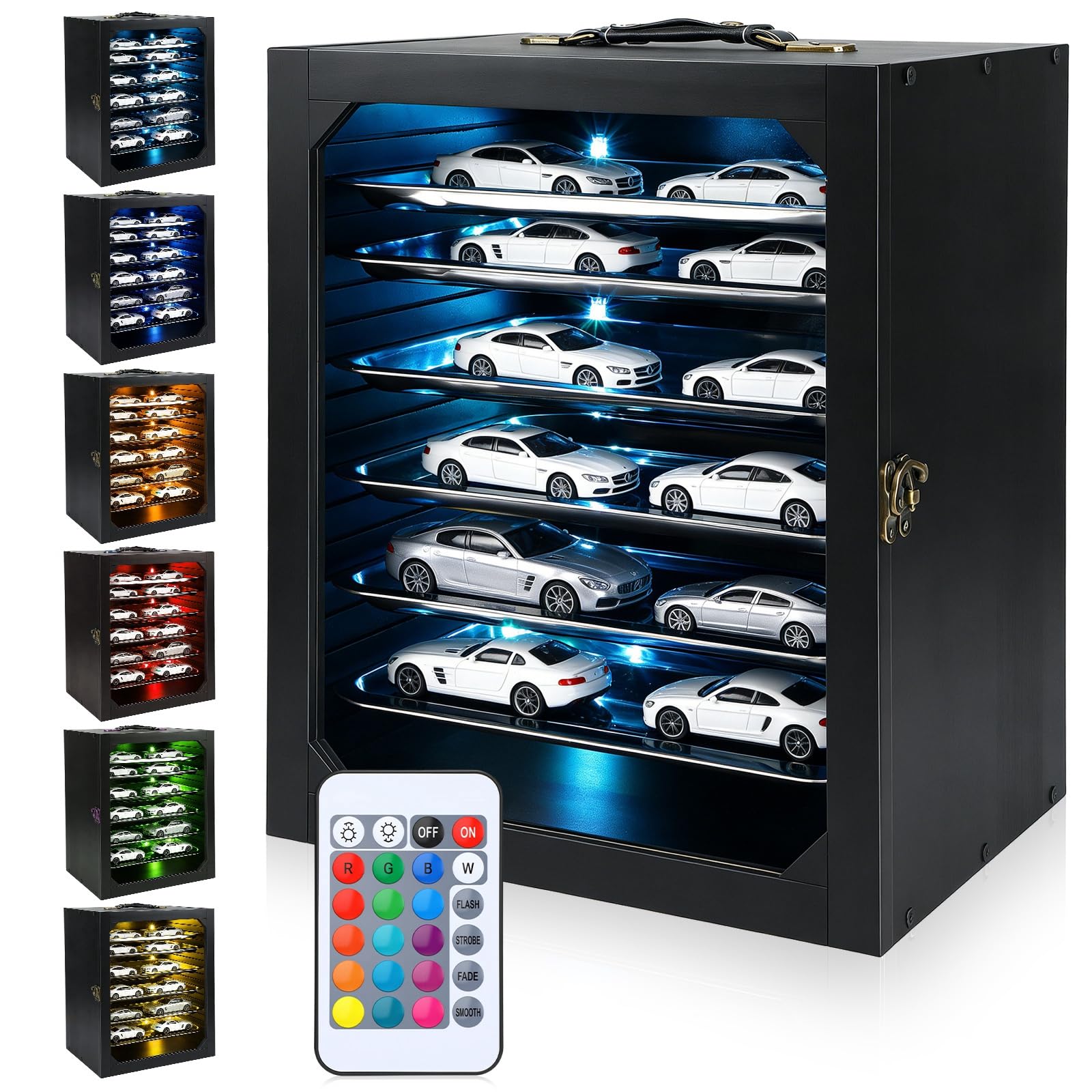Photo 1 of ***RECOMENDED FOR PARTS/ ALL 6 INNER TRAYS ARE MISSING/ REMOTE IS ALSO MISSING**** AceOrbit Miniature Storage Carrying Case for Collectibles with LED Light Strip, 6 Trays and Lock Wooden Miniatures Display Case Transport Shelves with Handle for Action Fig