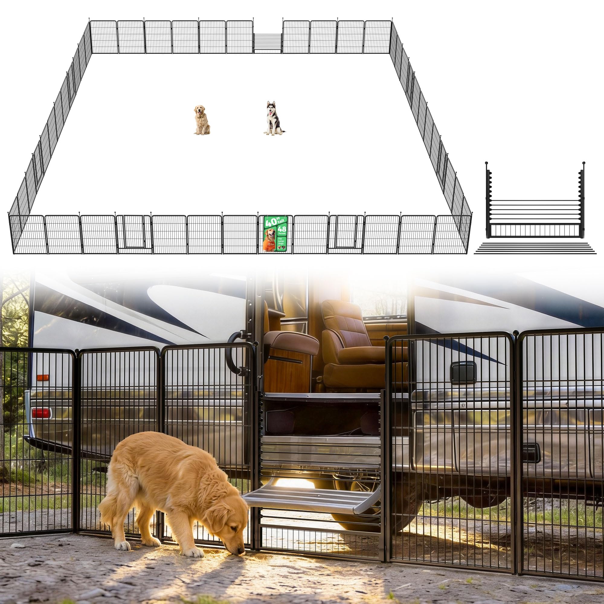 FXW Instant Dog Playpen with RV Step Grid for RV Camping, 40" H, 48 Panels